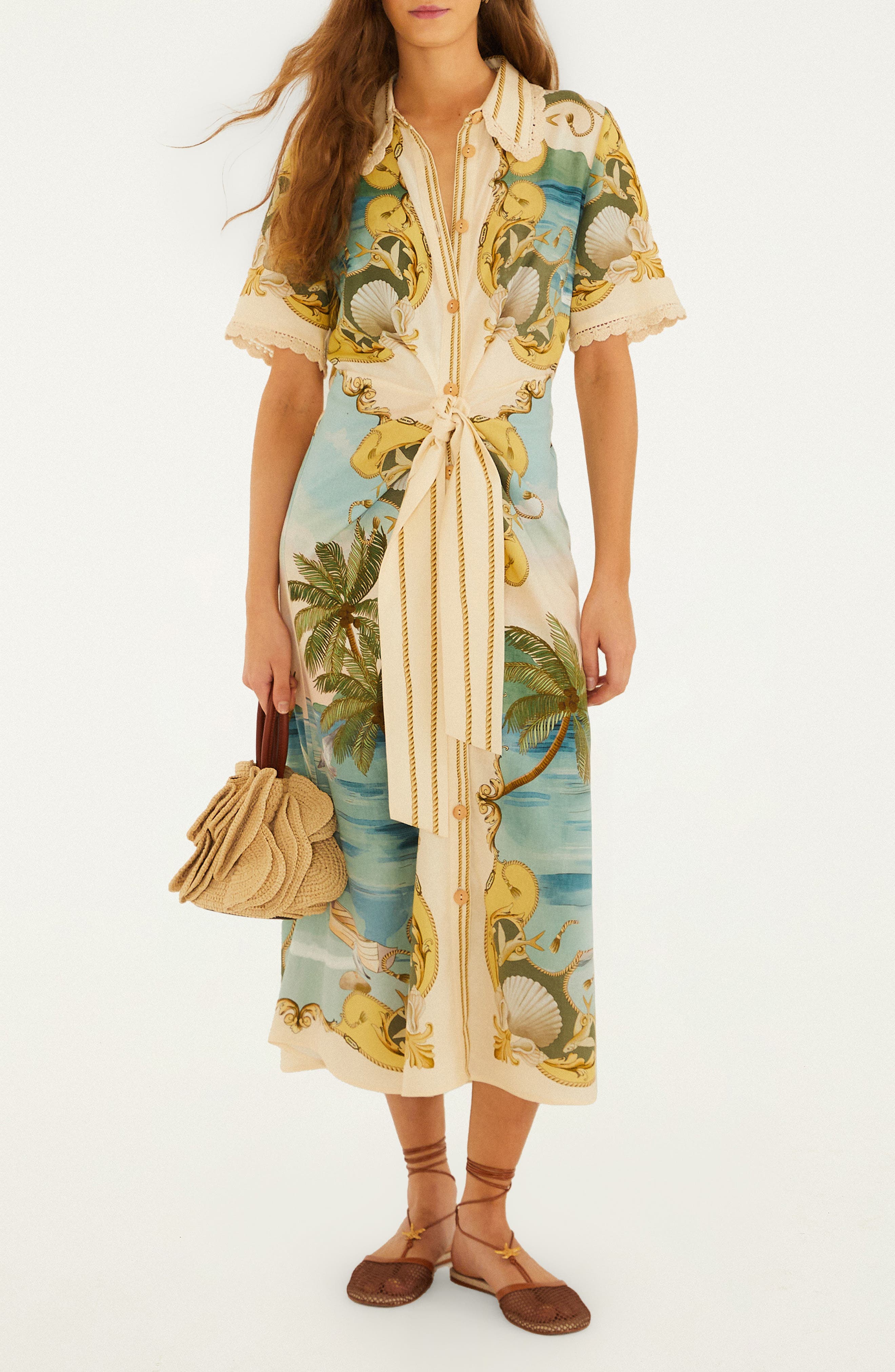 Royal Sea Tie Waist Midi Dress - image 1