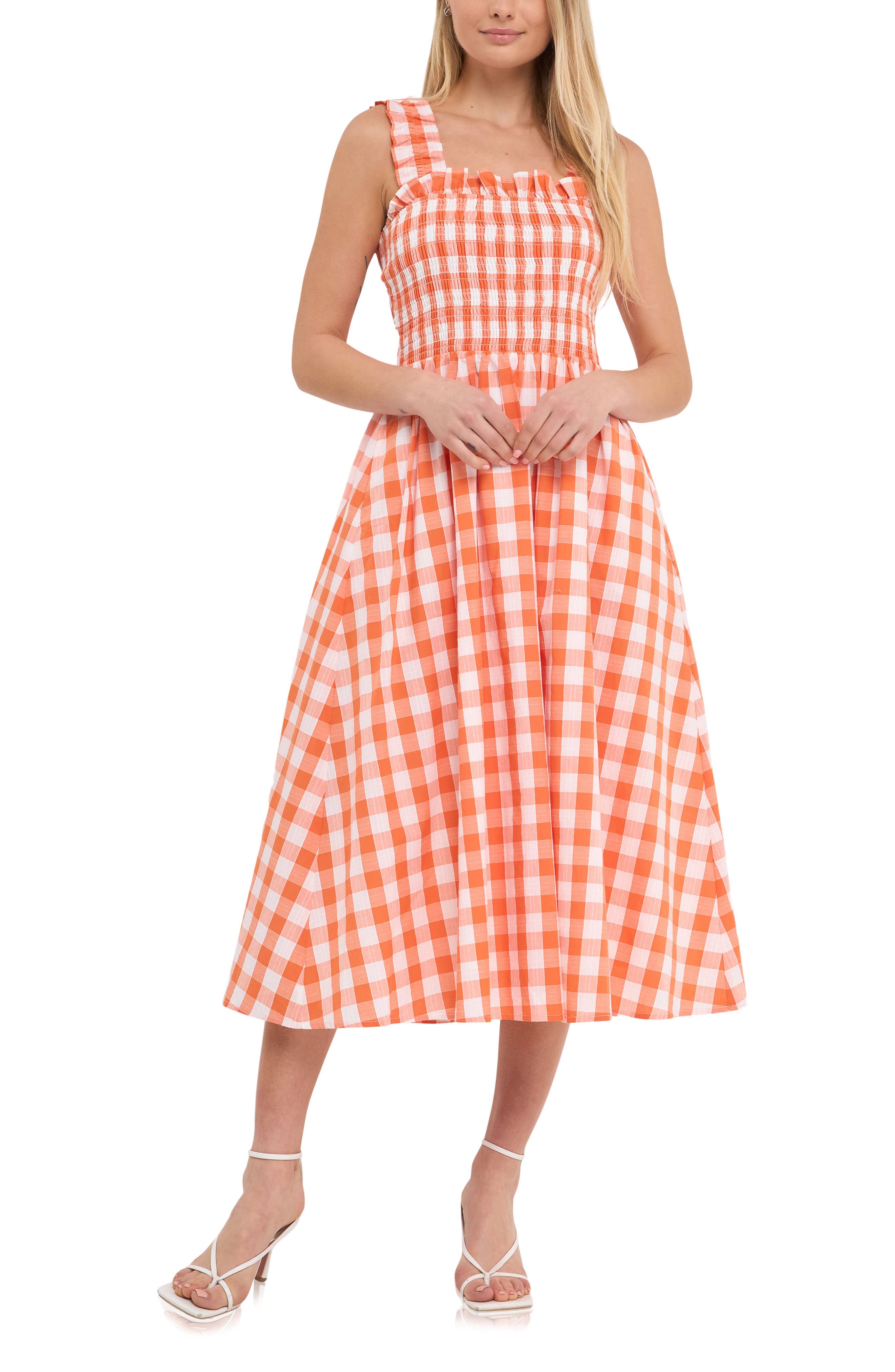 Check Print Smocked Midi Sundress - image 1