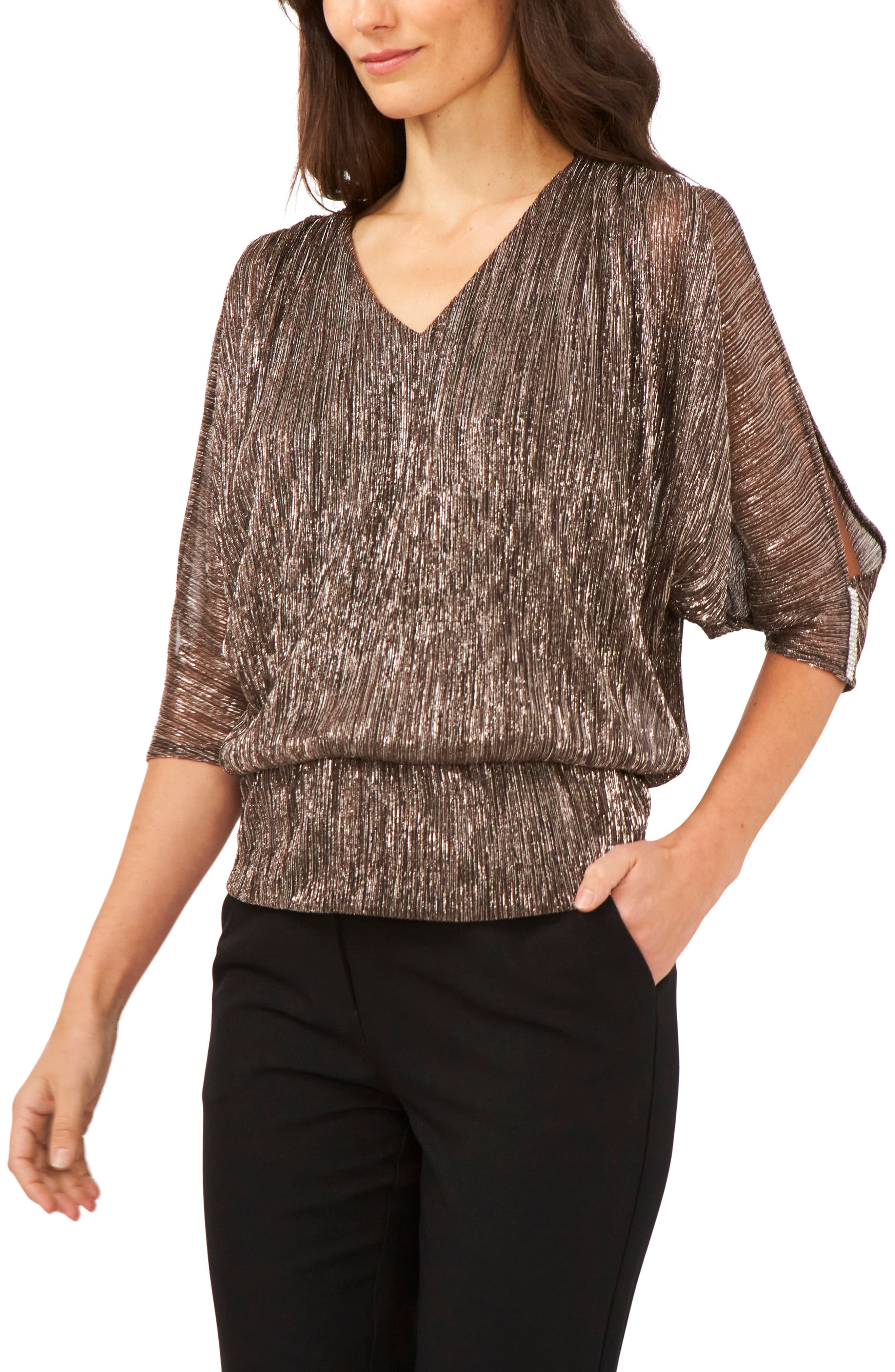 Metallic V-Neck Blouse - image 1