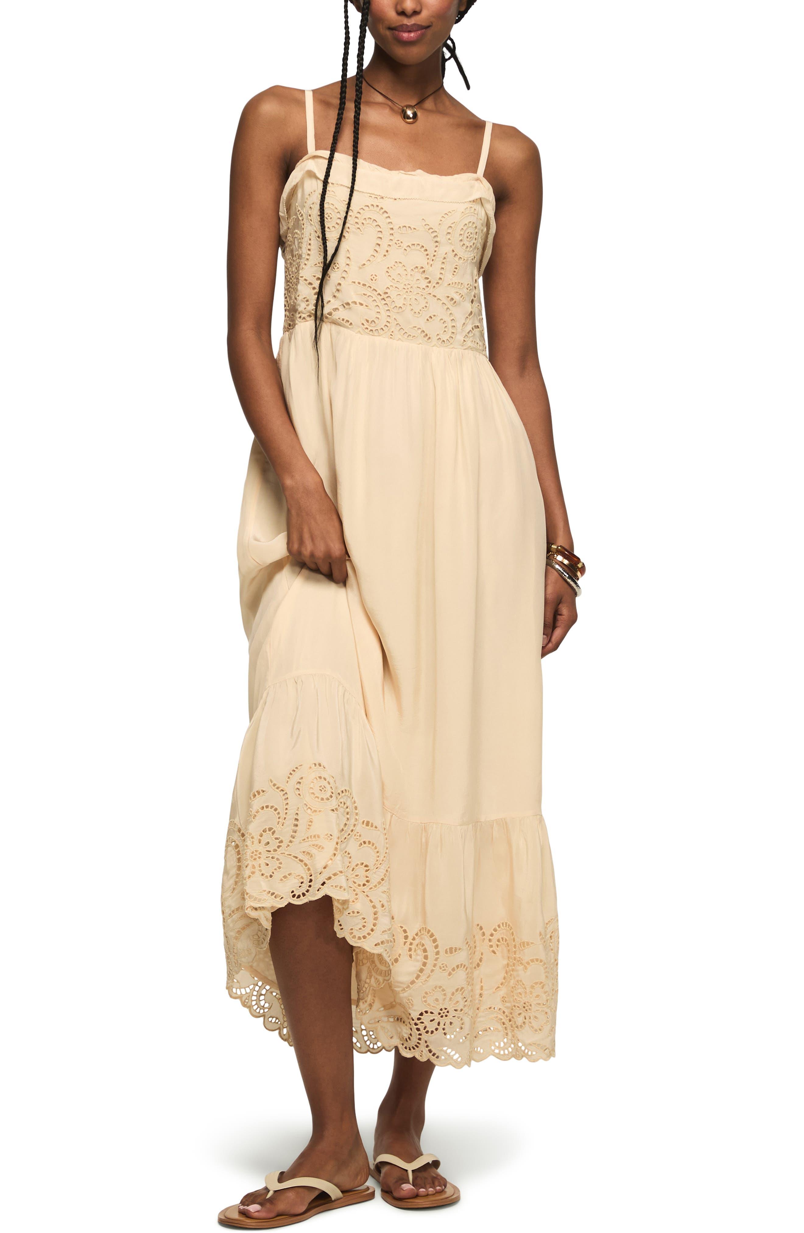 Cutwork Ruffle Hem Midi Dress - image 1