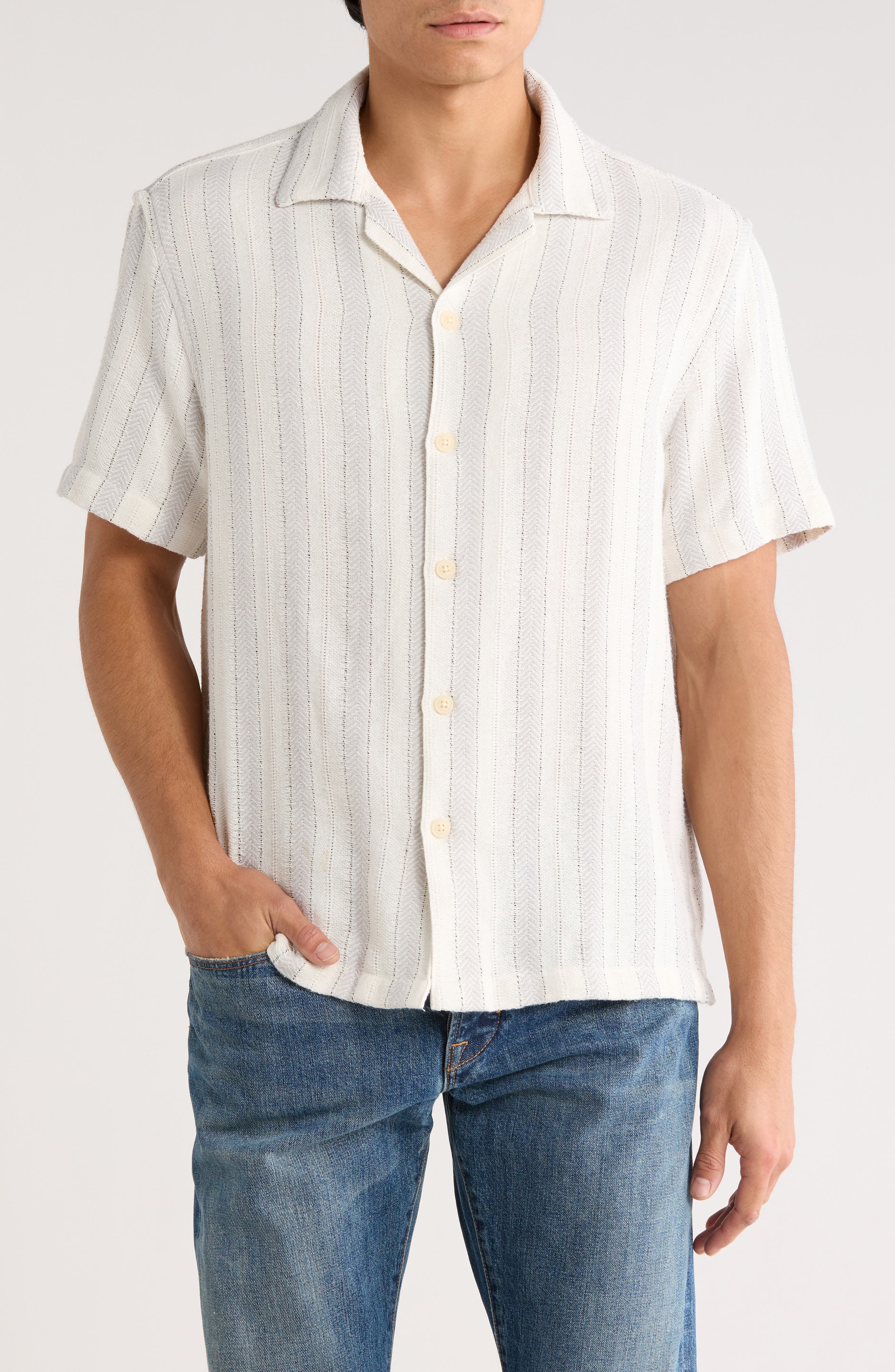 Relaxed Fit Stripe Textured Camp Shirt - image 1