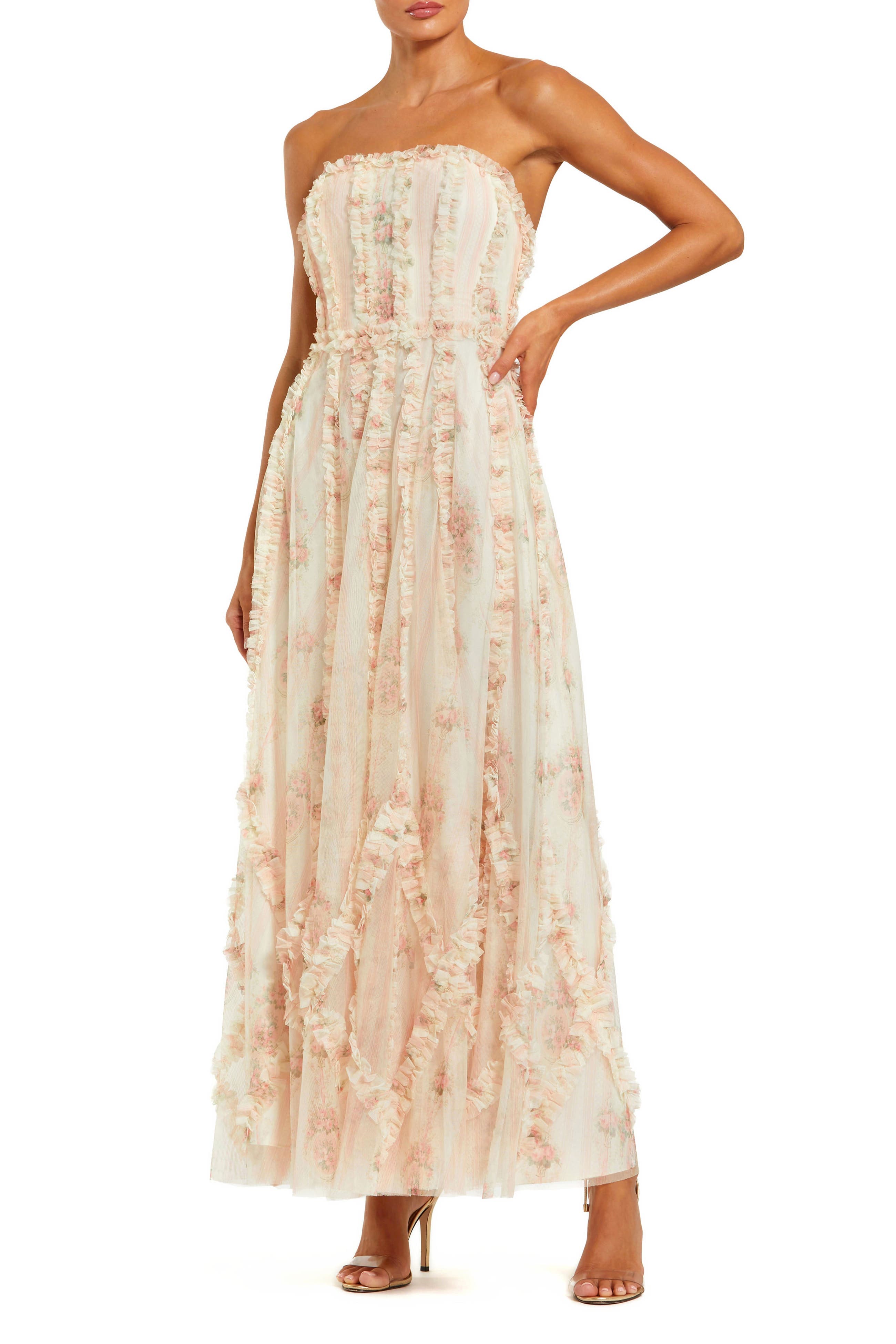 Ankle Length Strapless Floral Ruffle Dress - image 3