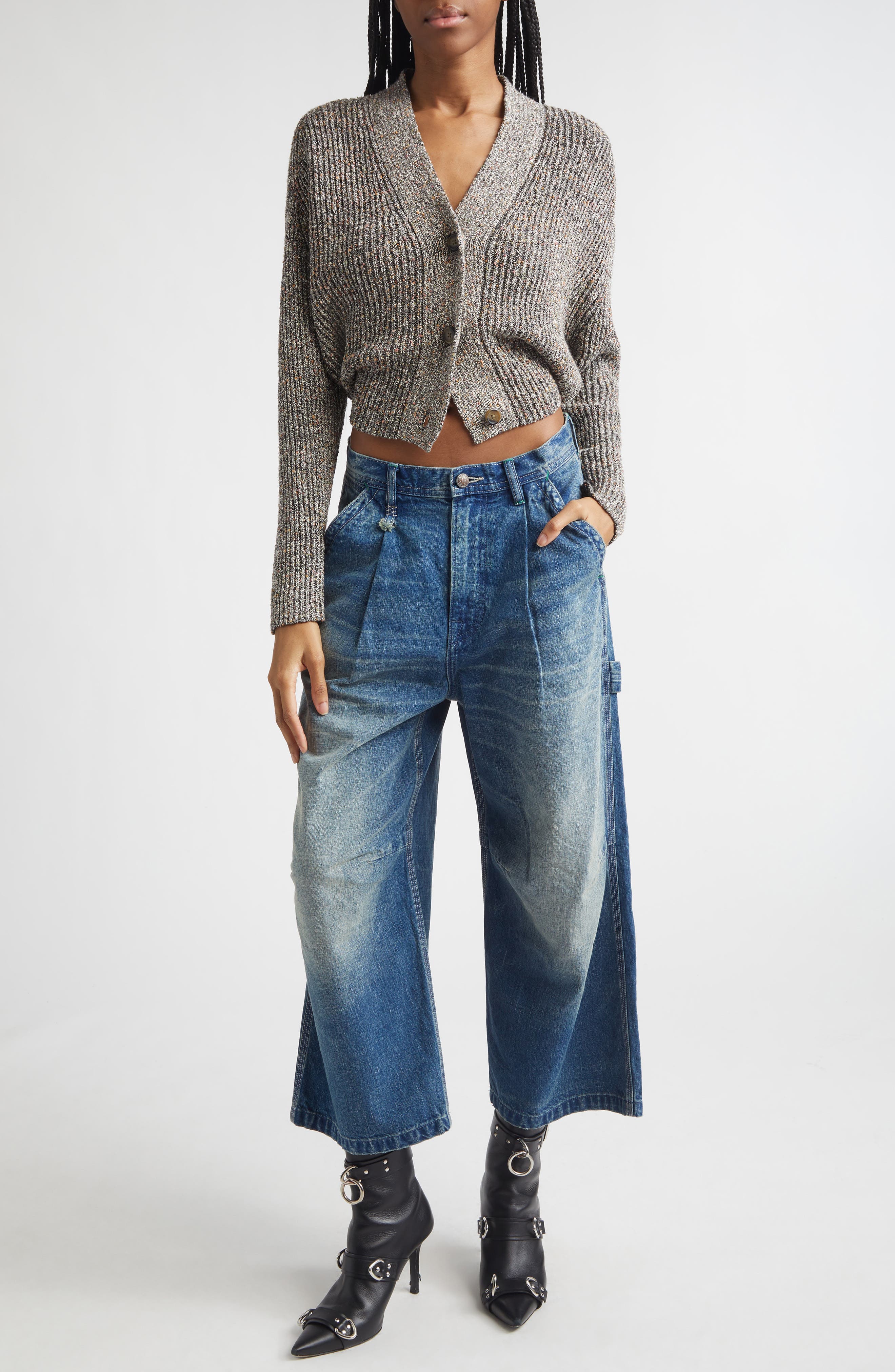 Pleated Crop Wide Leg Carpenter Jeans - image 2