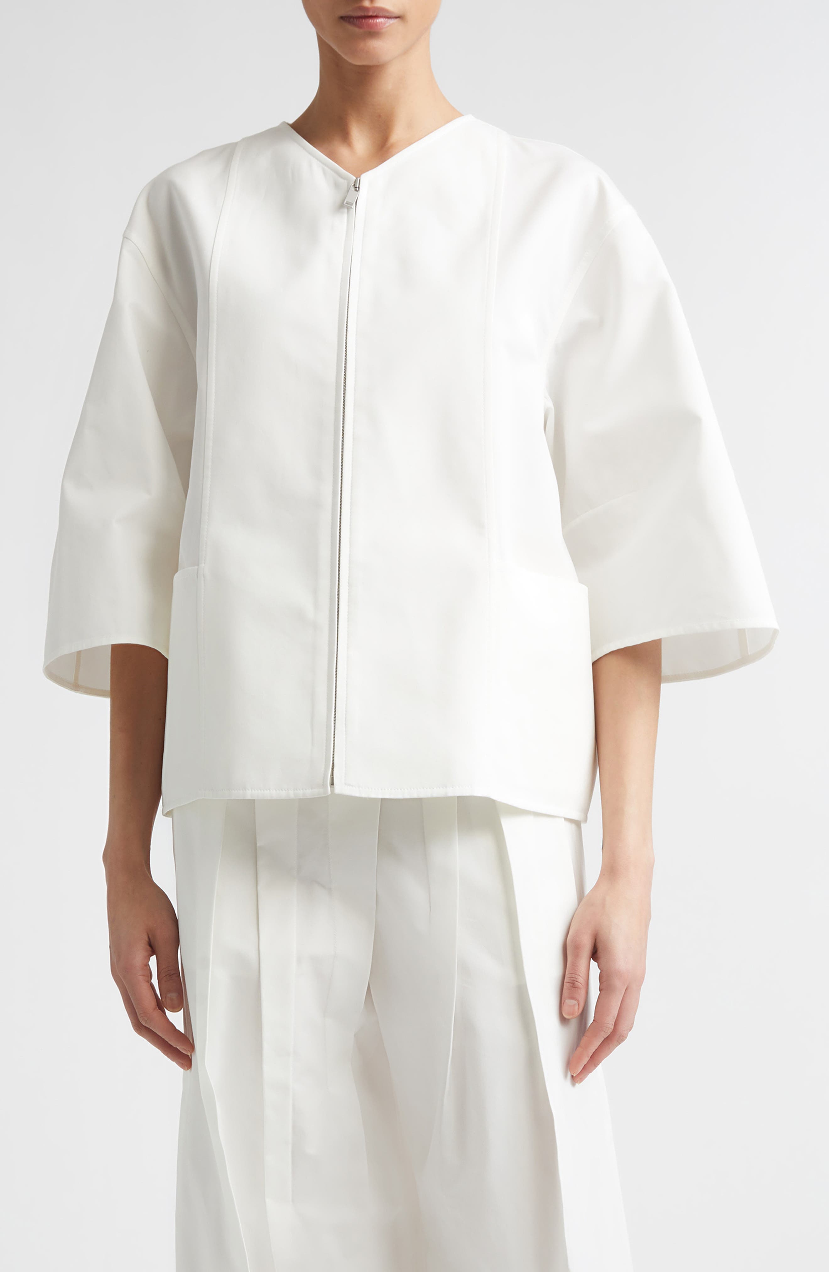 Darted Sleeve Cotton & Silk Poplin Zip Jacket - image 1