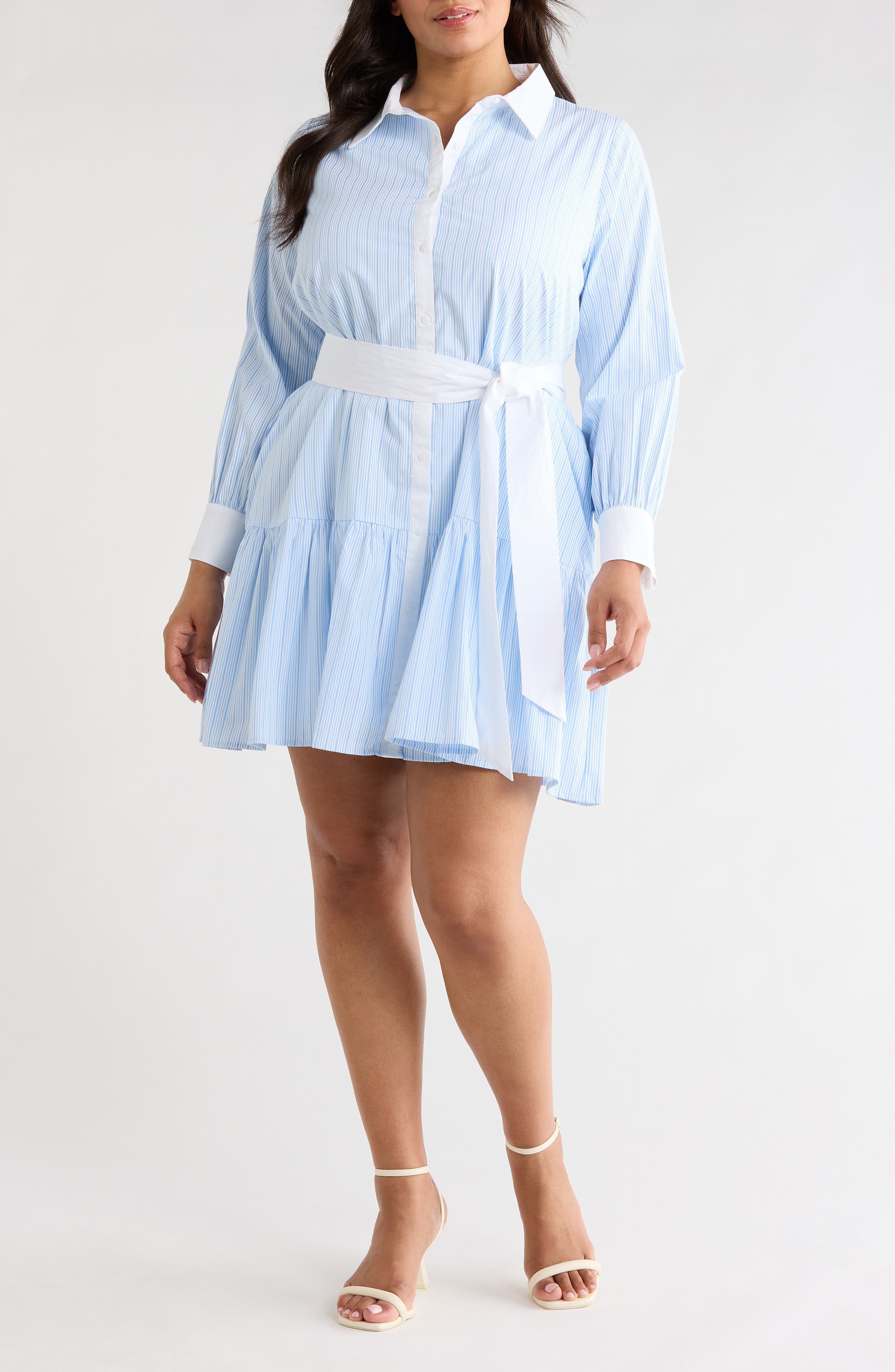 Stripe Contrast Trim Long Sleeve Shirtdress - image 1