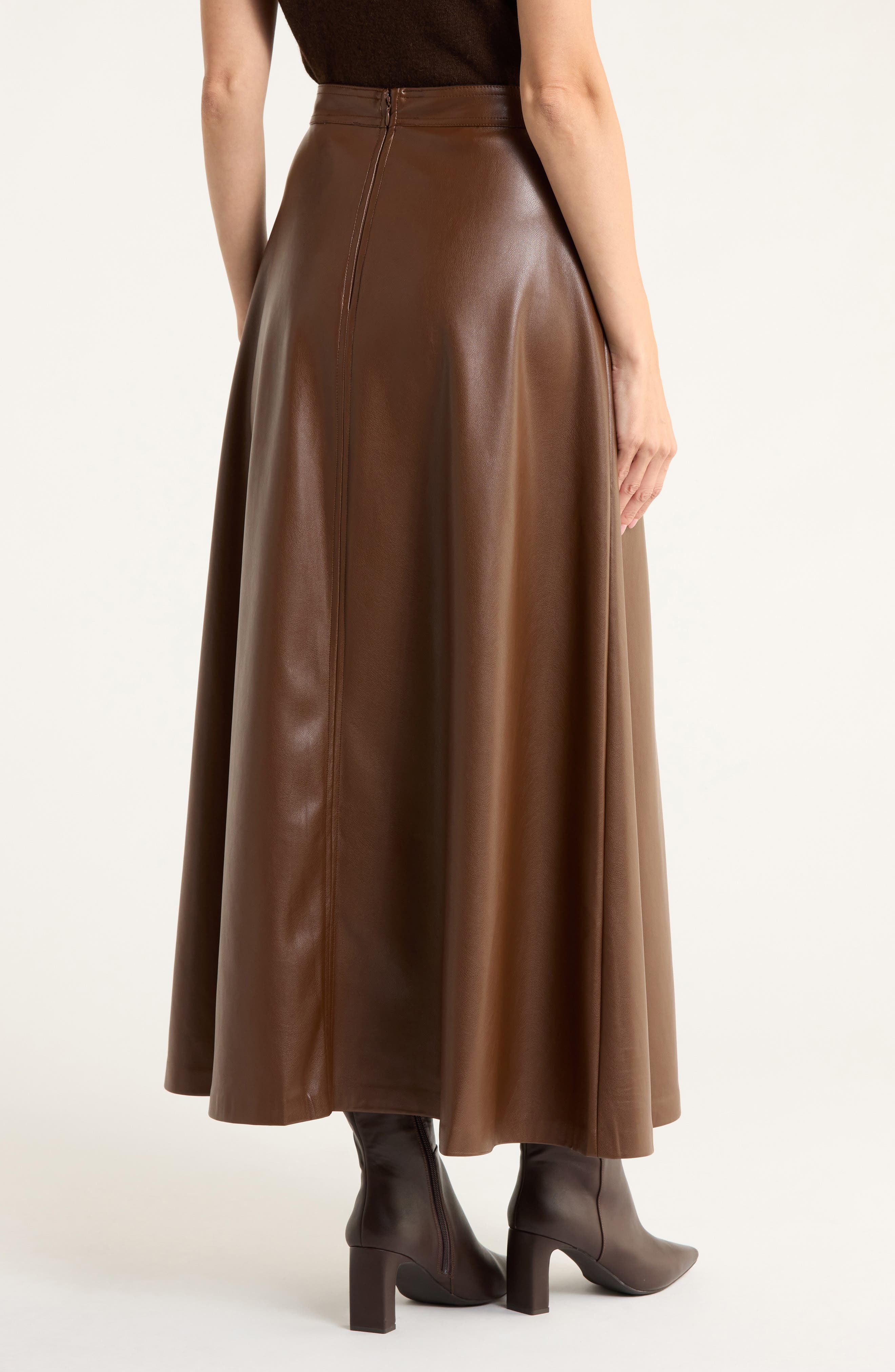 Faux Leather A-Line Midi Skirt - image 2