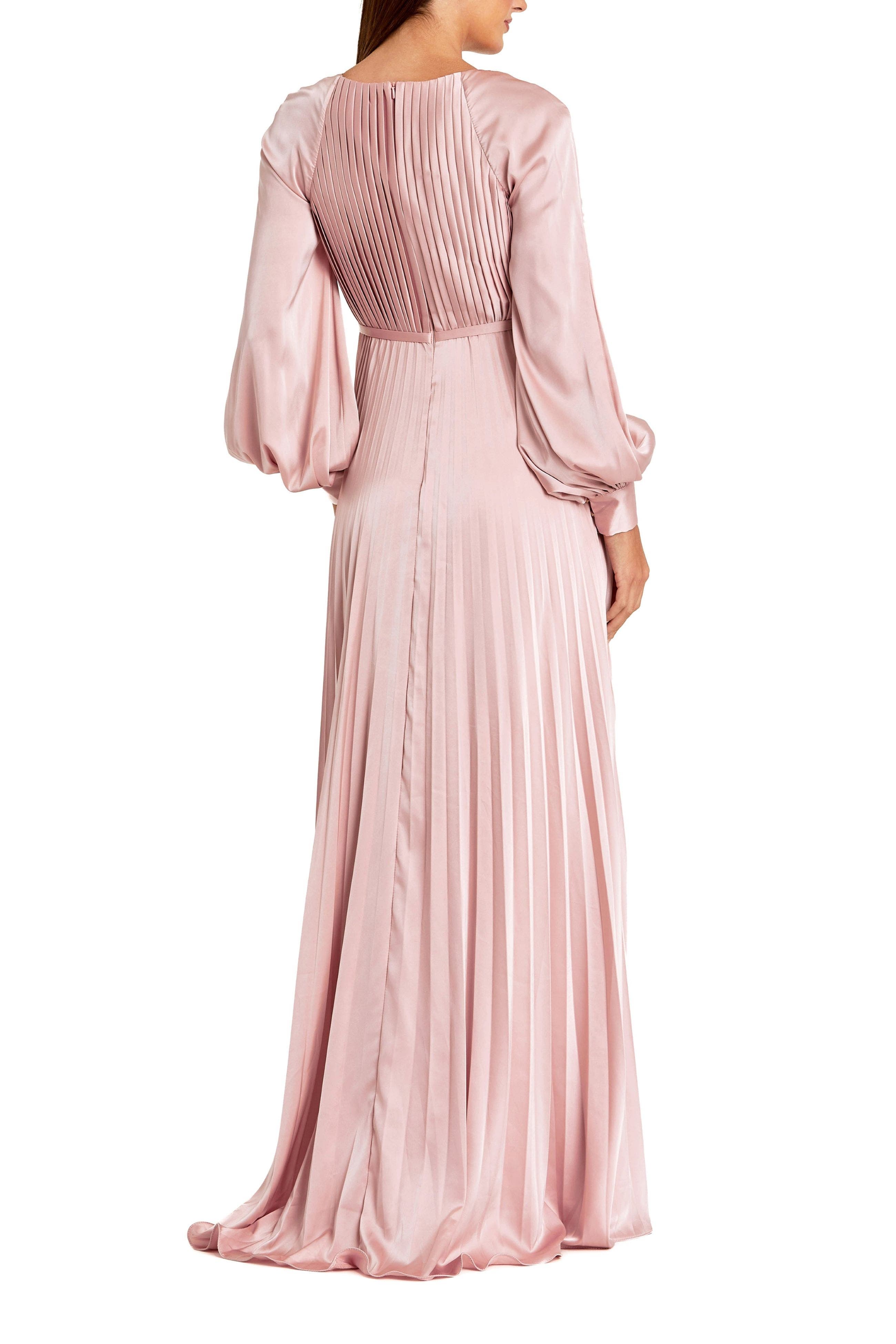 Petite Pleated High Neck Raglan Long Sleeve Side Slit Gown - image 2
