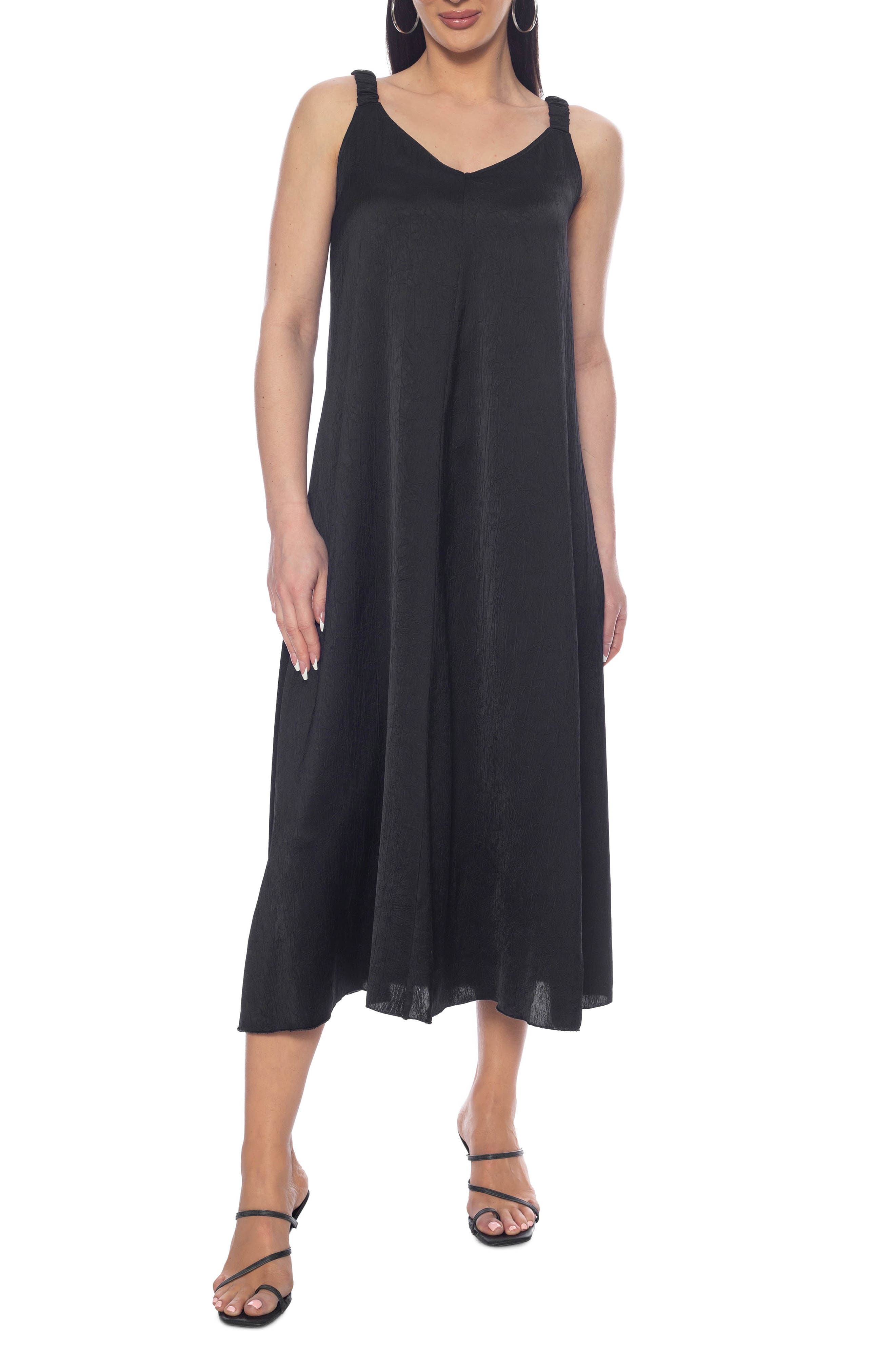 Ruched Strap V-Neck Midi Dress - image 1