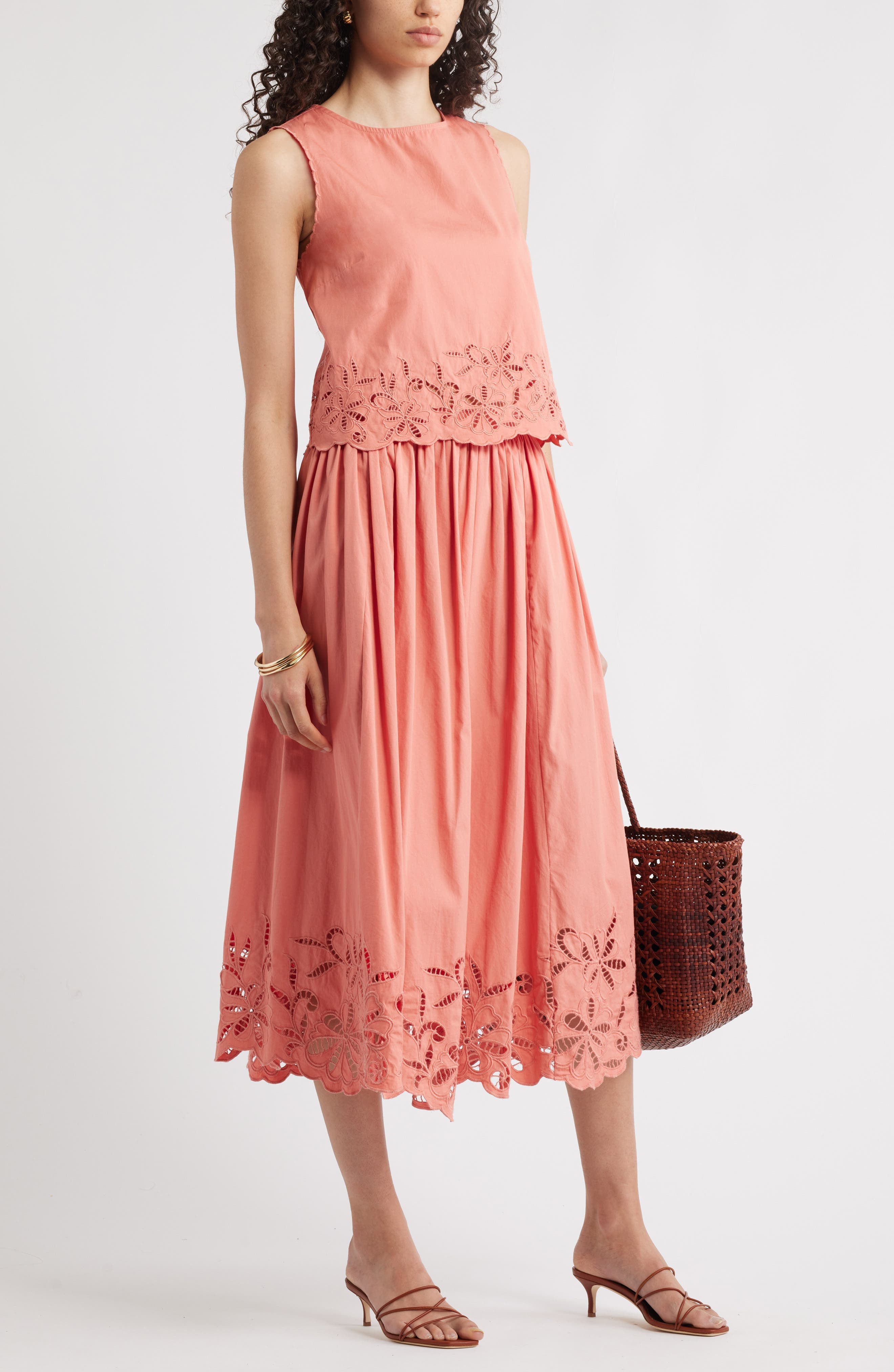 Schiffly Embrodiered Hem Cotton Midi Skirt - image 2