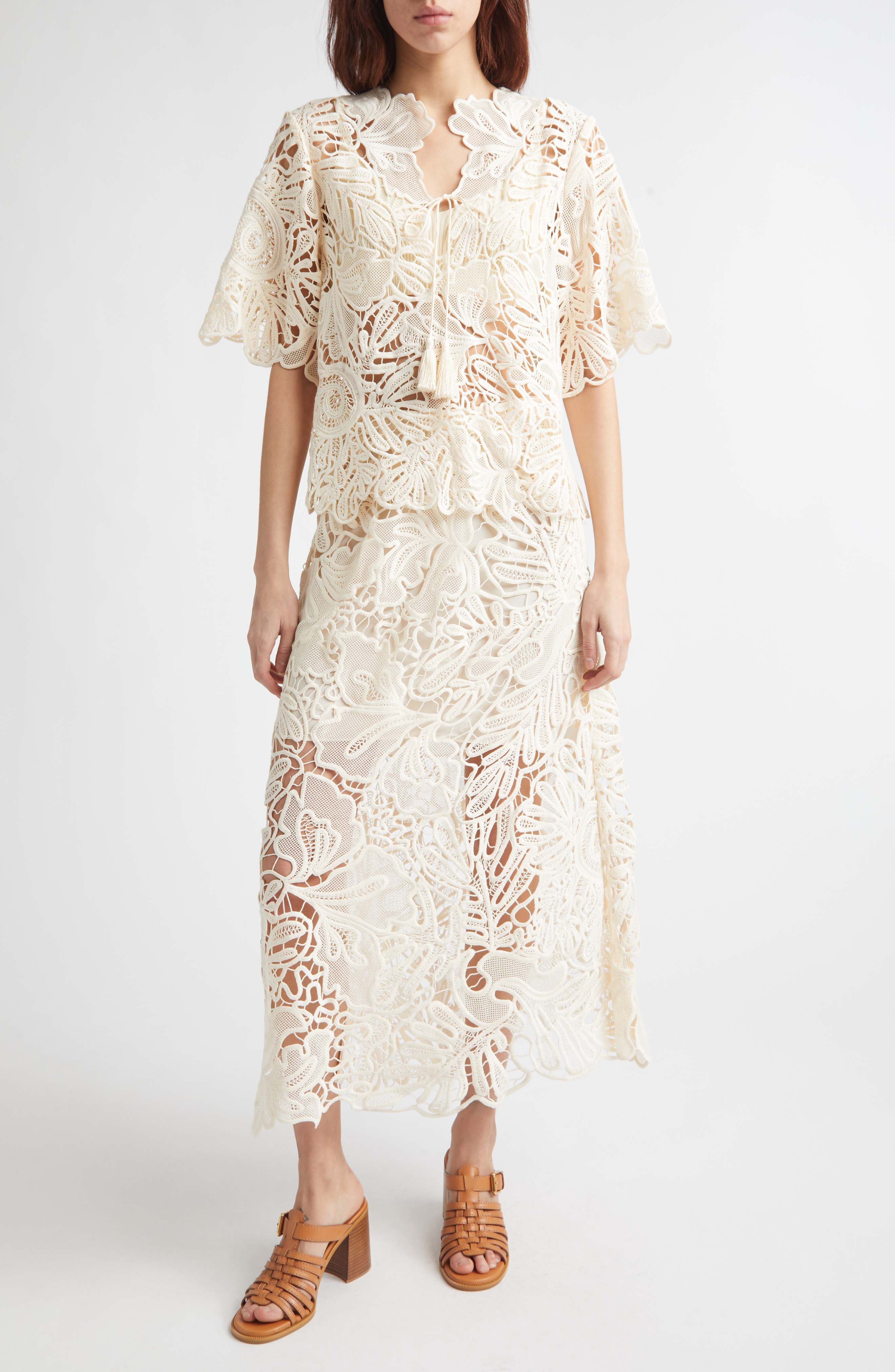 Gallina Corded Lace Midi Skirt - image 2