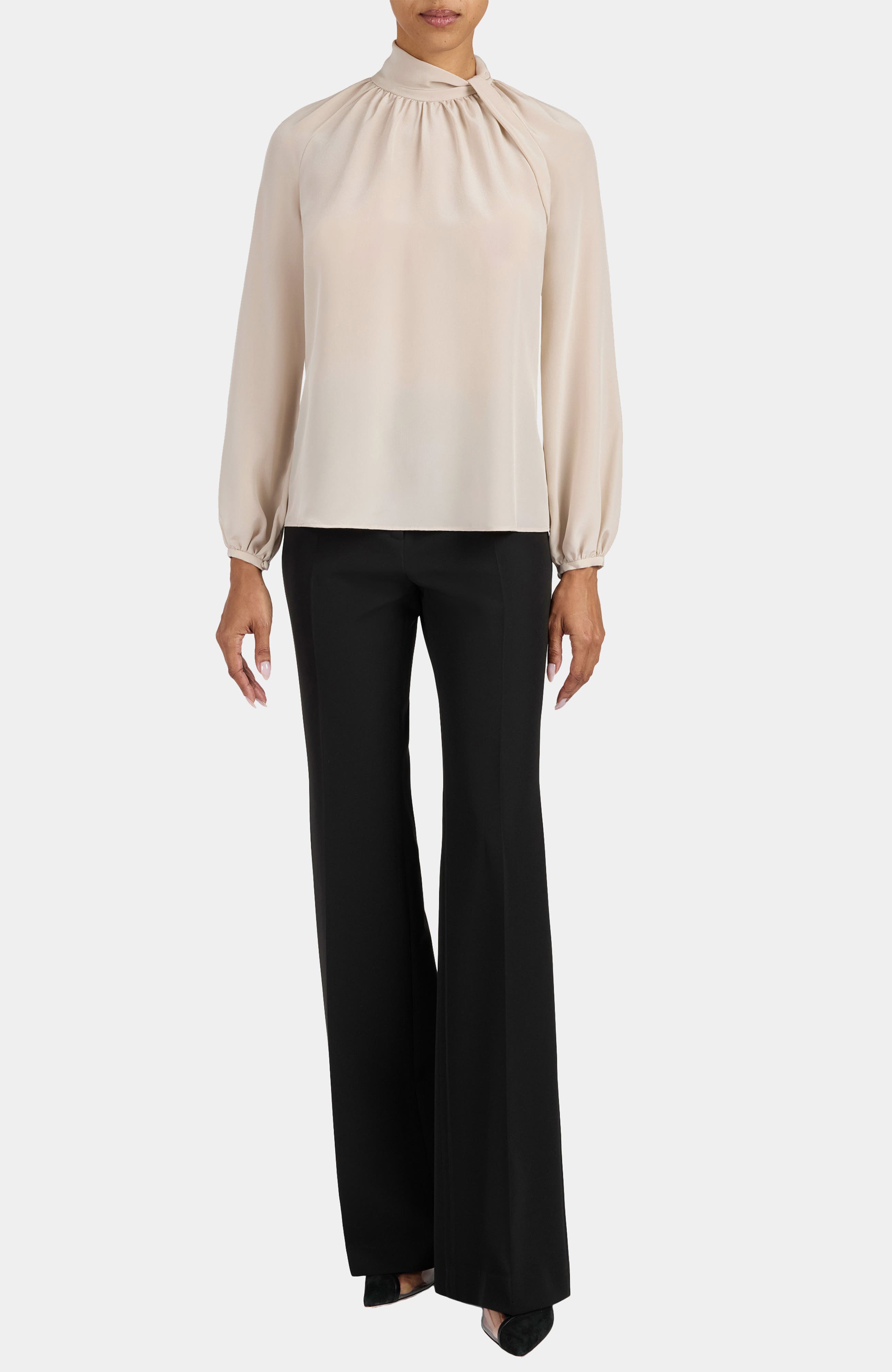 Dakota Silk Mock Neck Blouse with Long Lantern Sleeves - image 2
