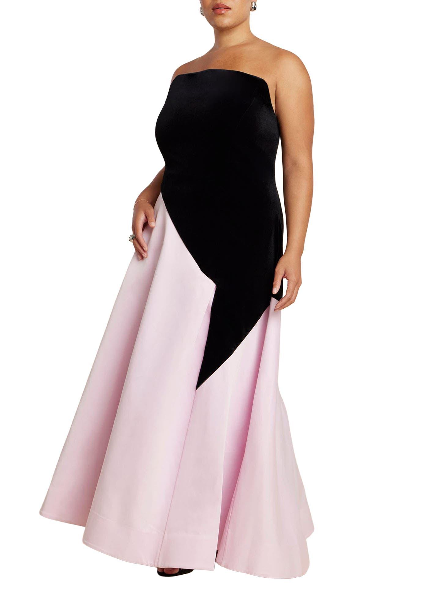 Asymmetrical Velvet Strapless Gown