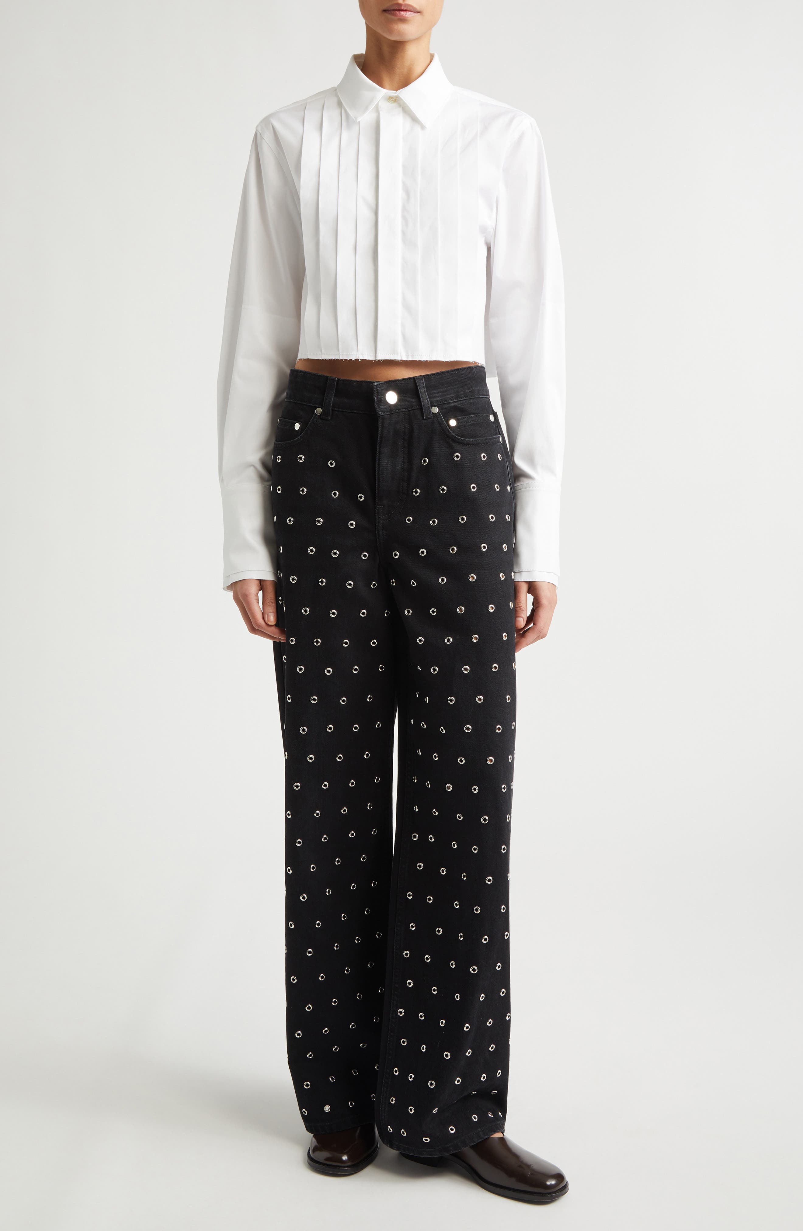 Crop Stretch Poplin Tuxedo Shirt - image 2