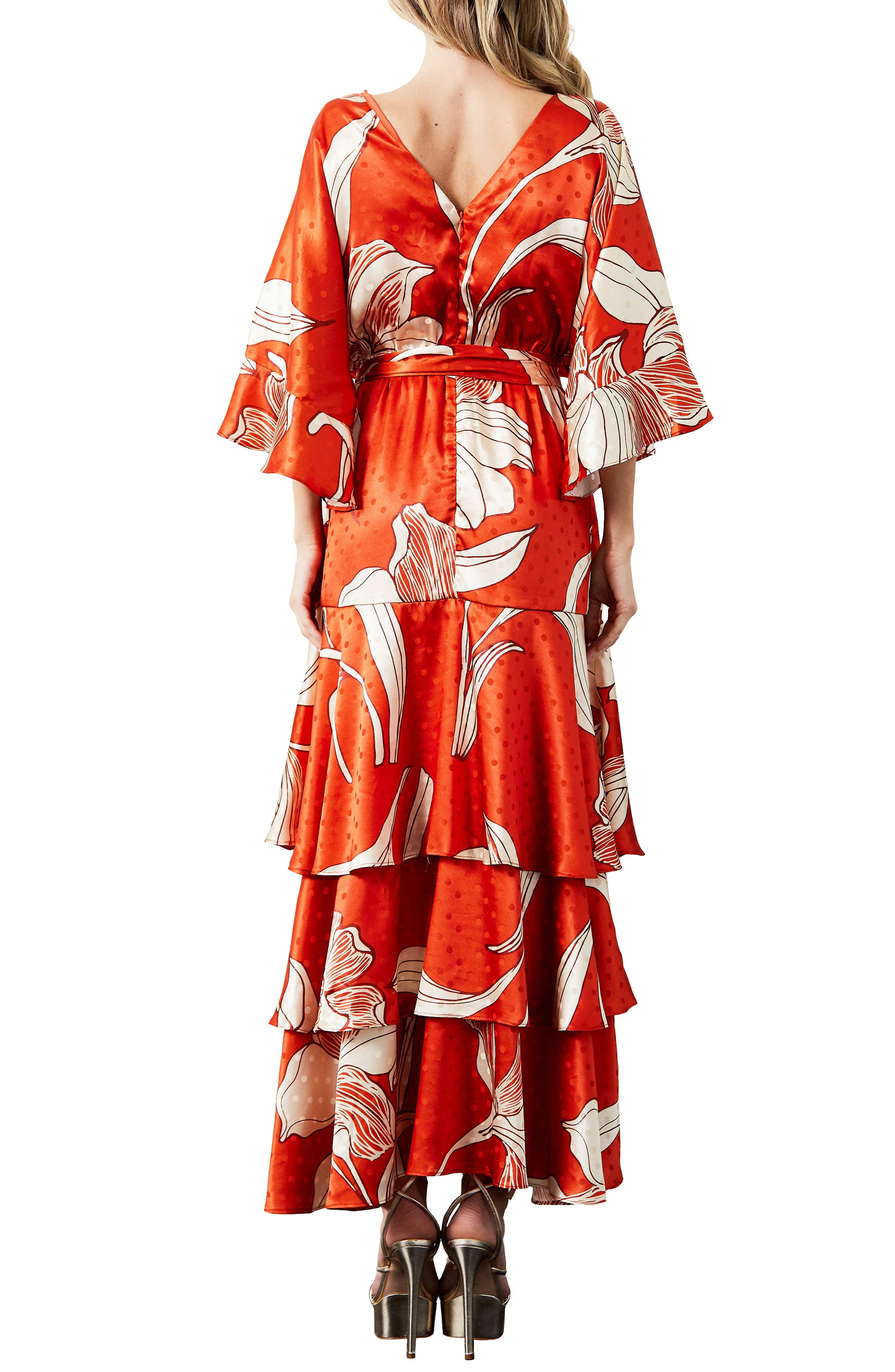 Calix Floral Dot Jacquard Tiered Satin Maxi Dress - image 2