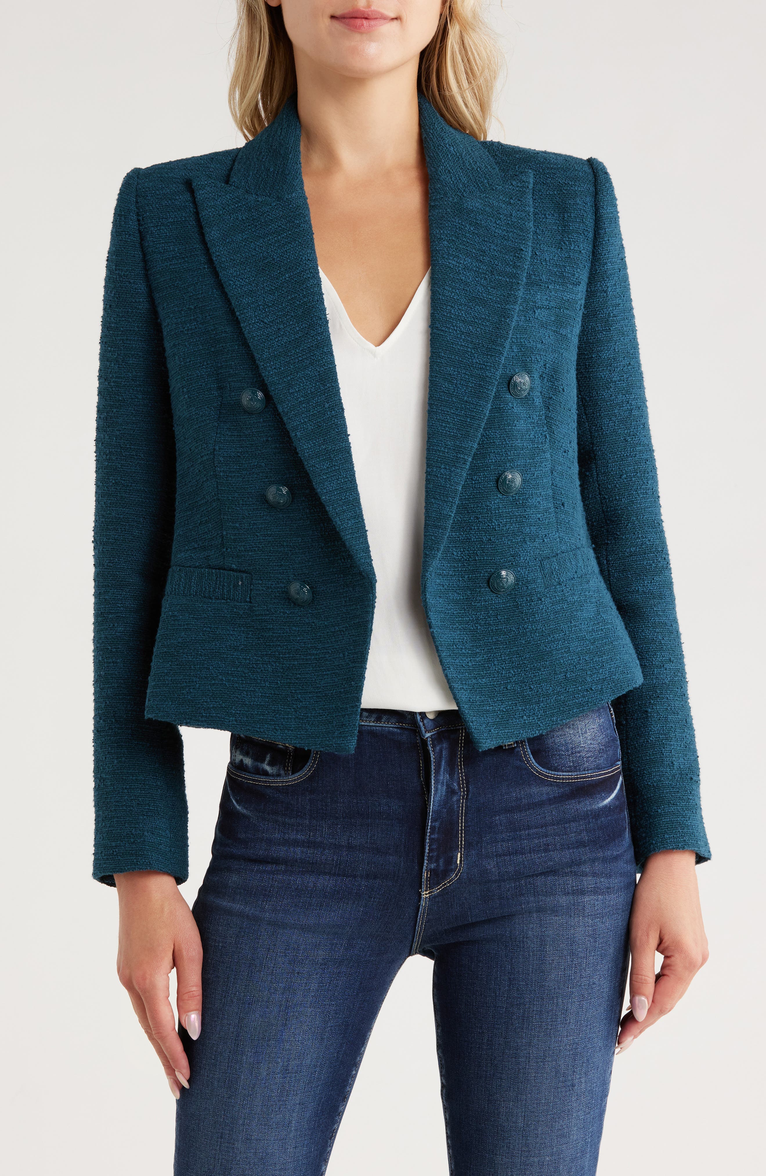 Brooke Double Breasted Crop Cotton Blend Blazer - image 1