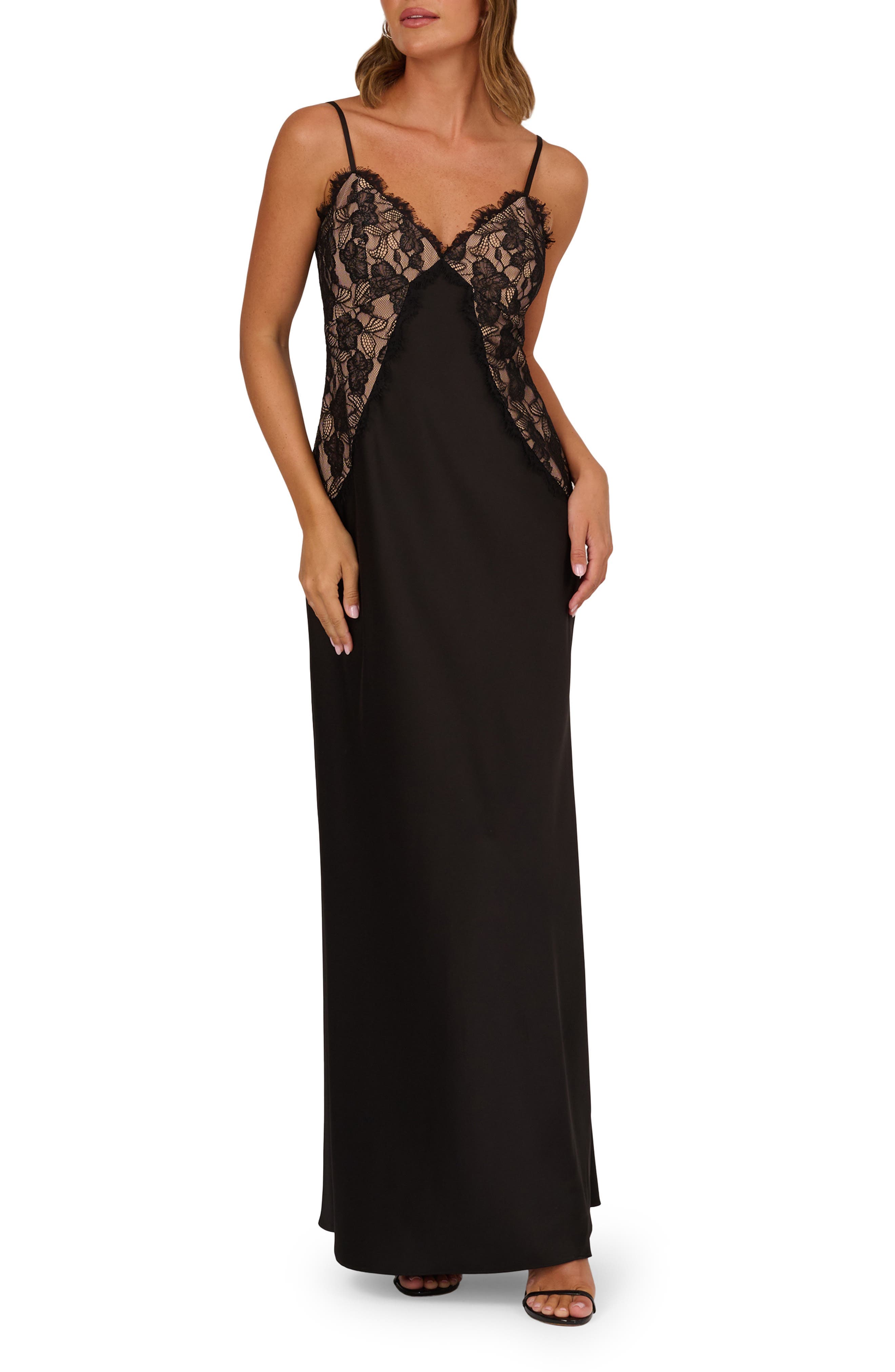 Lace Trim Satin Gown - image 1