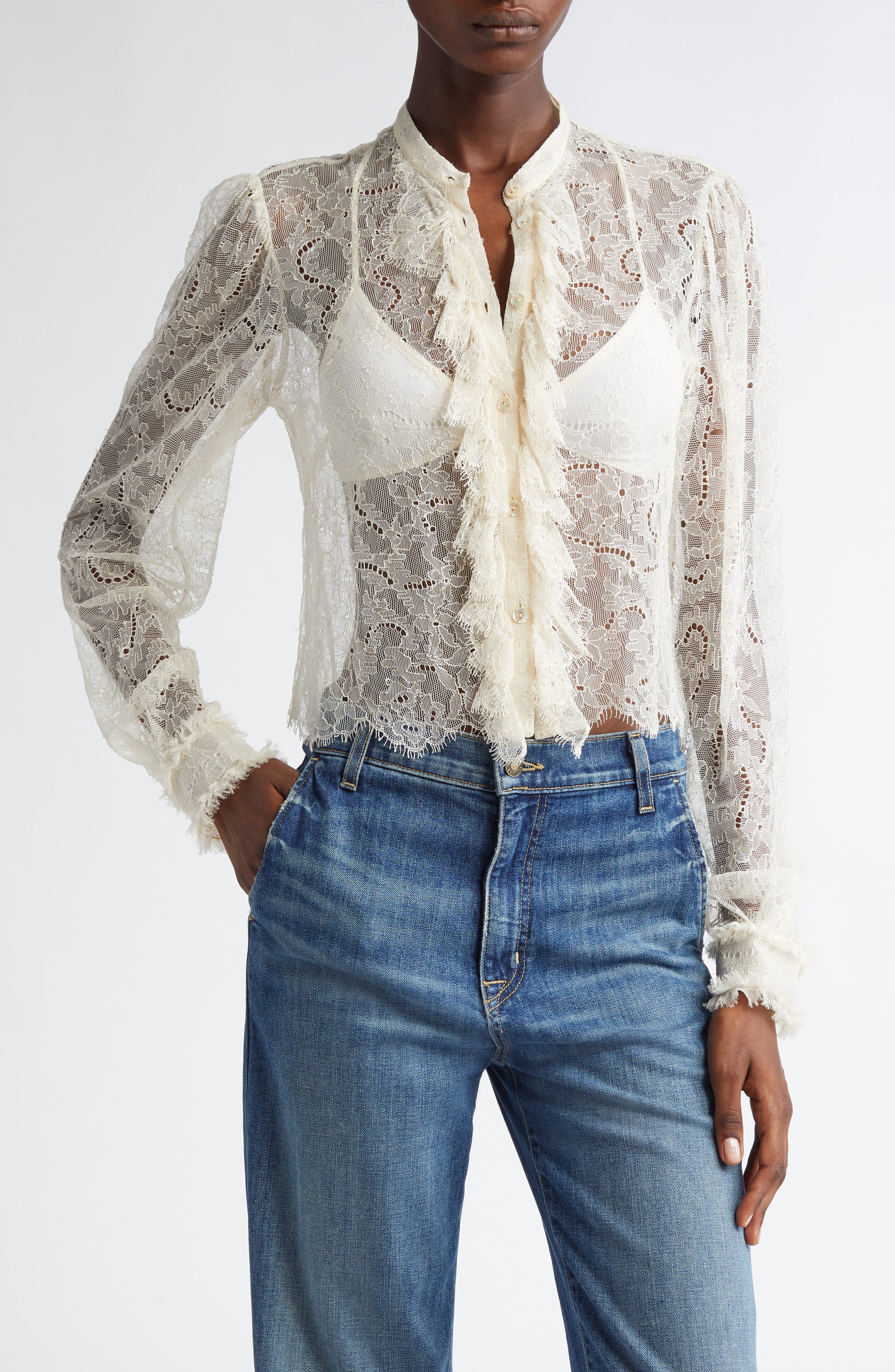 Cecile Ruffle Sheer Lace Top - image 1