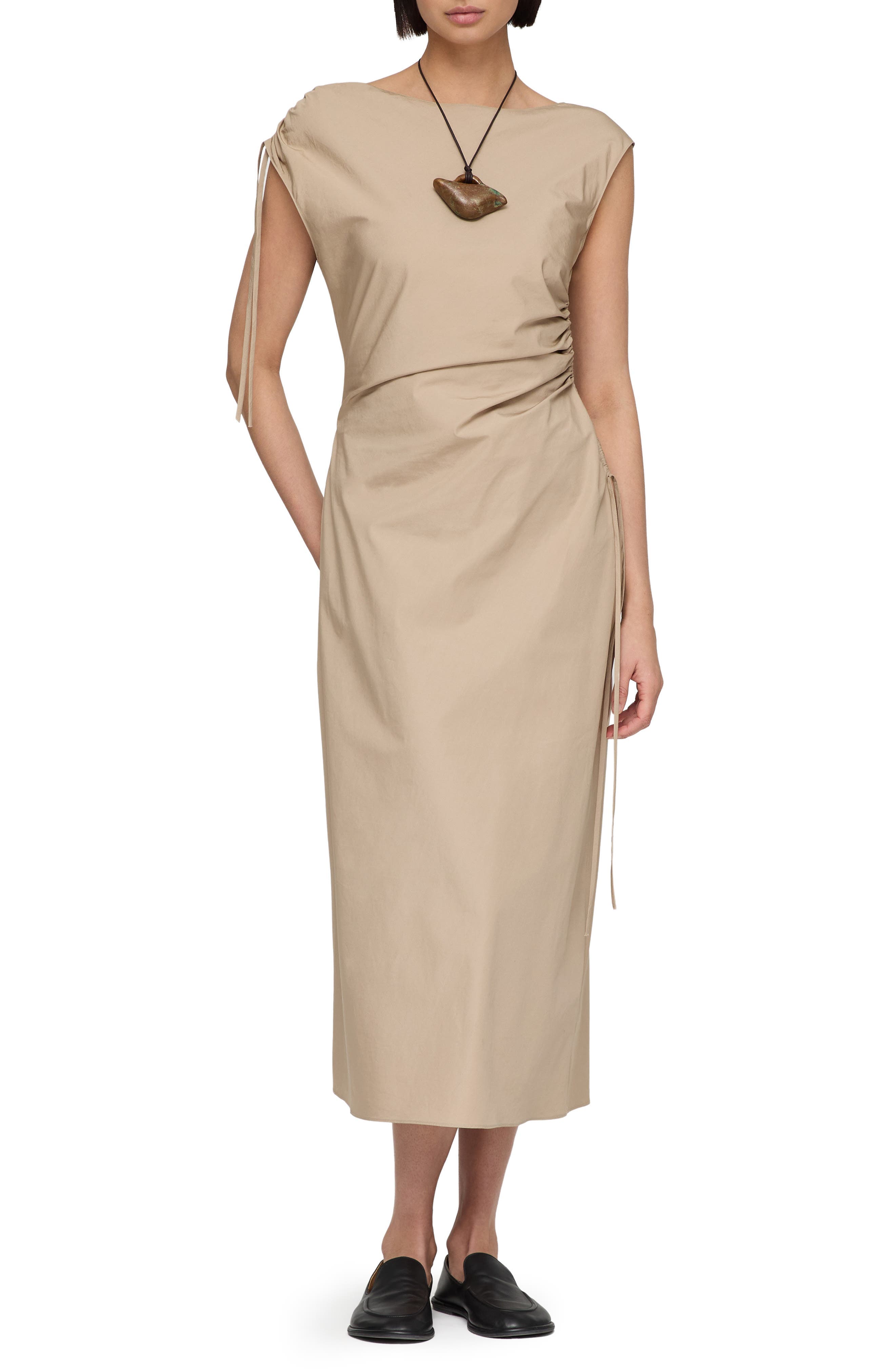 Gathered Organic Cotton Poplin Midi Dress - image 1
