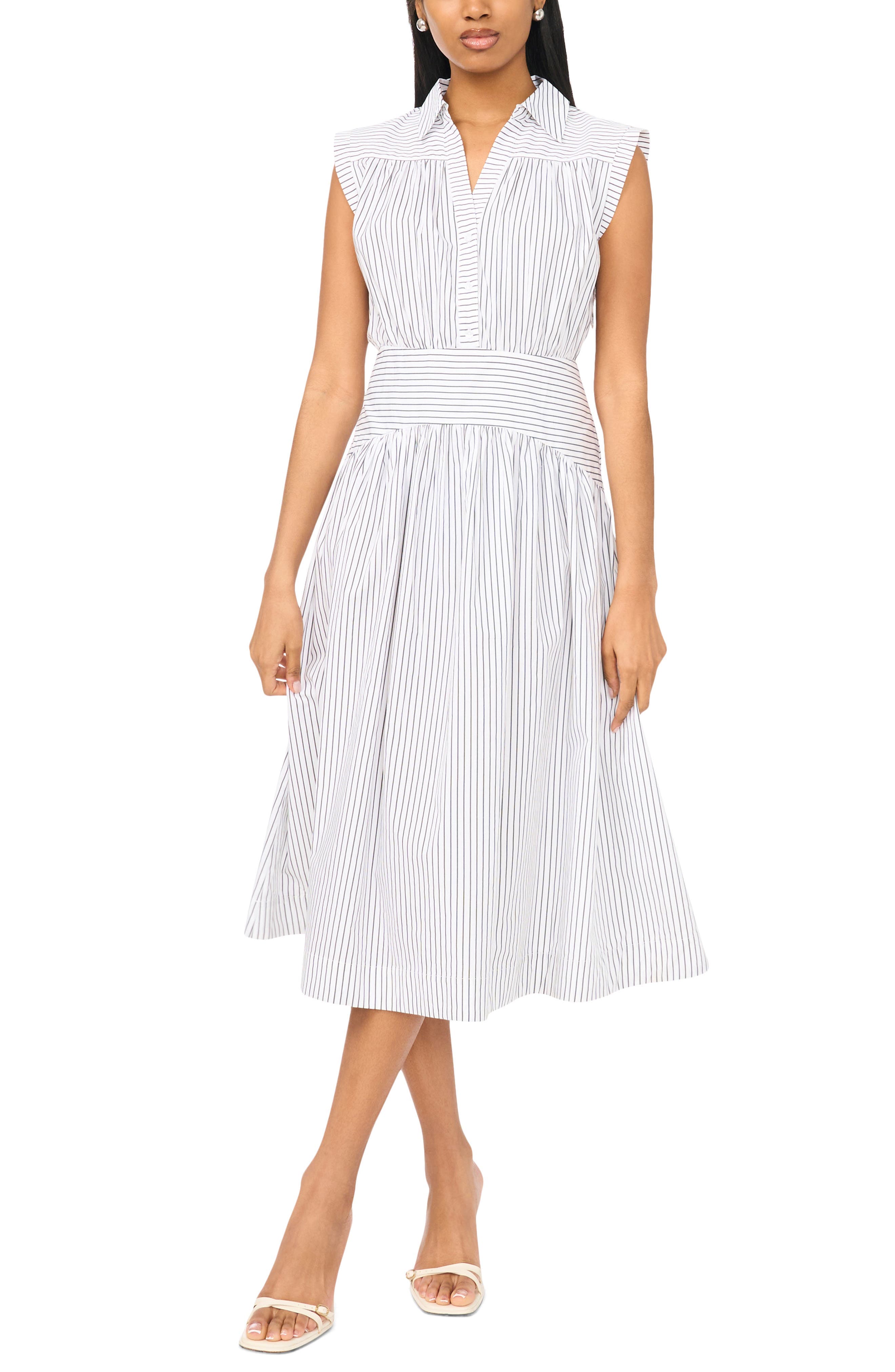 Sleeveless Cotton Poplin Fit & Flare Shirtdress - image 1