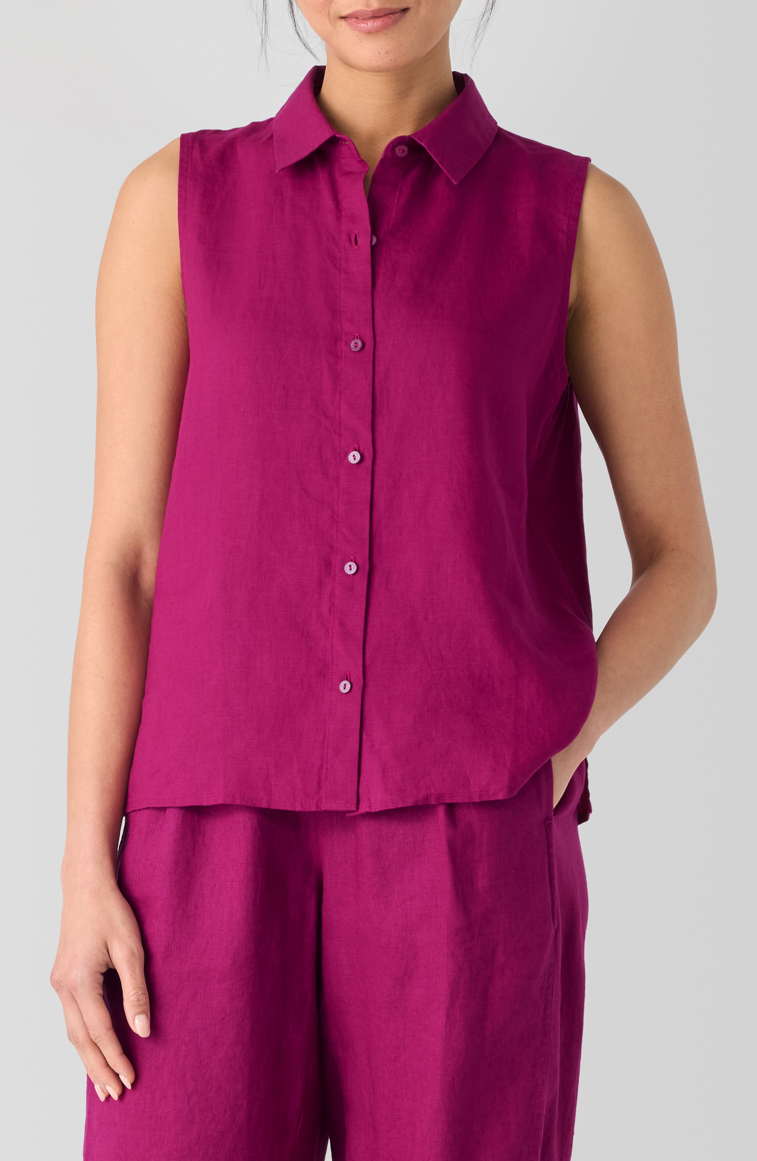 Classic Sleeveless Organic Linen Button-Up Shirt - image 1