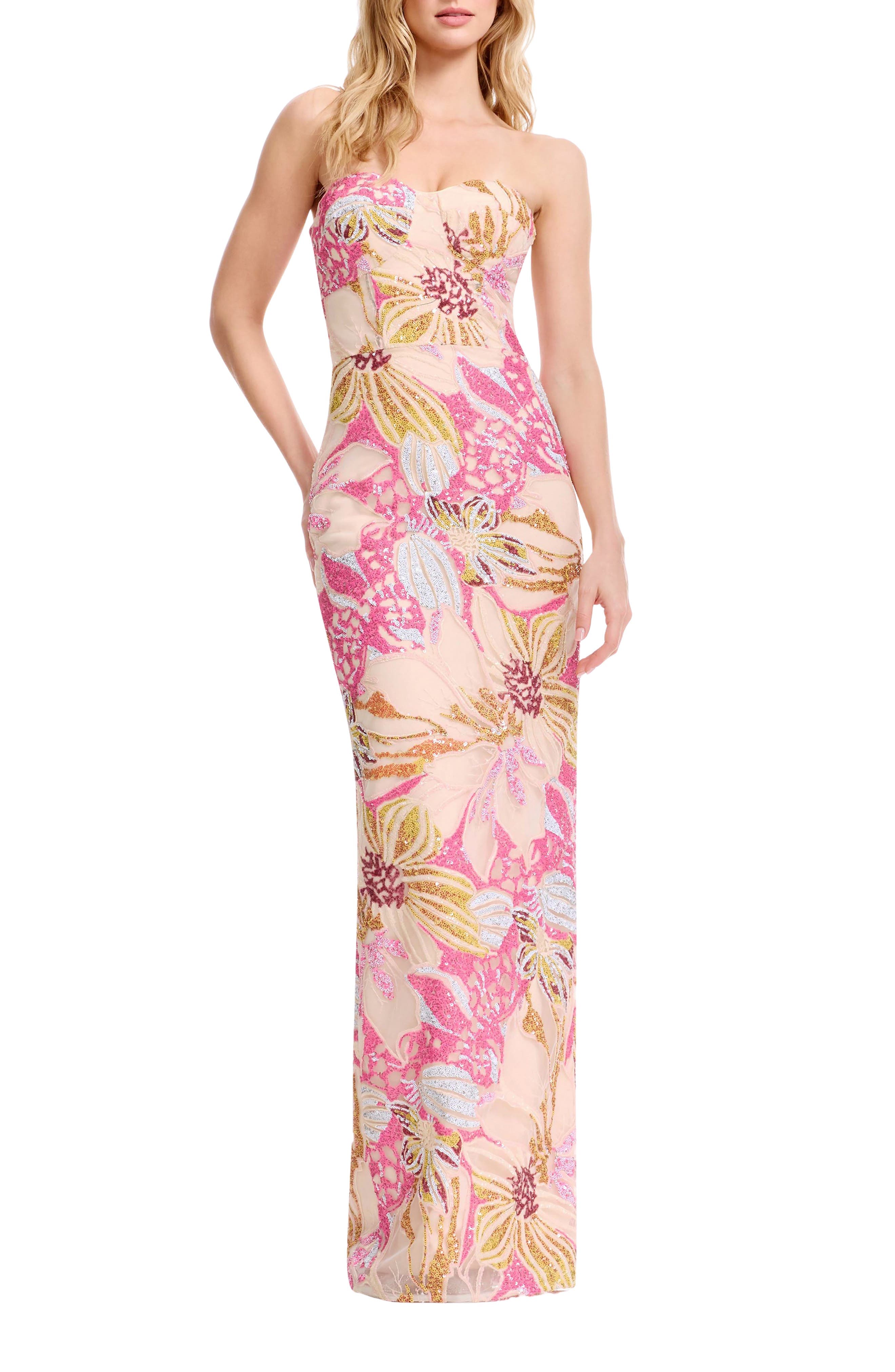 Vada Sequin Floral Strapless Gown - image 1