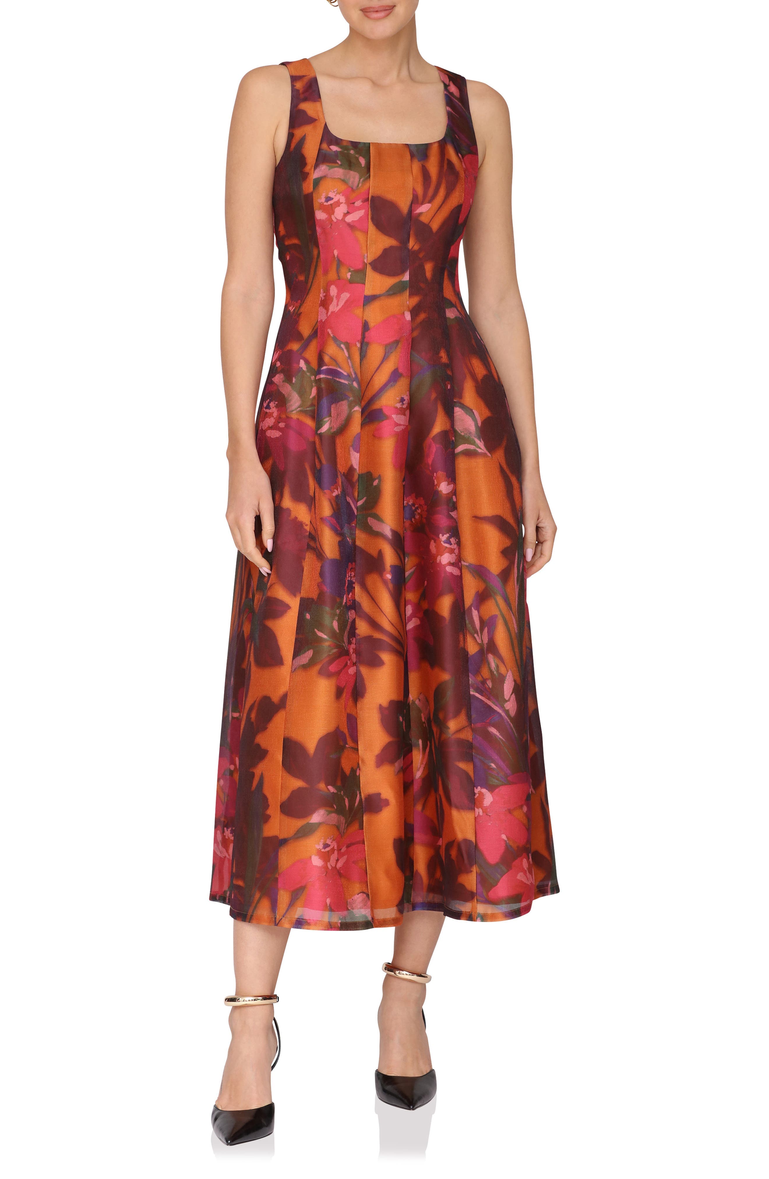 Print Sleeveless Lantern Midi Dress - image 1
