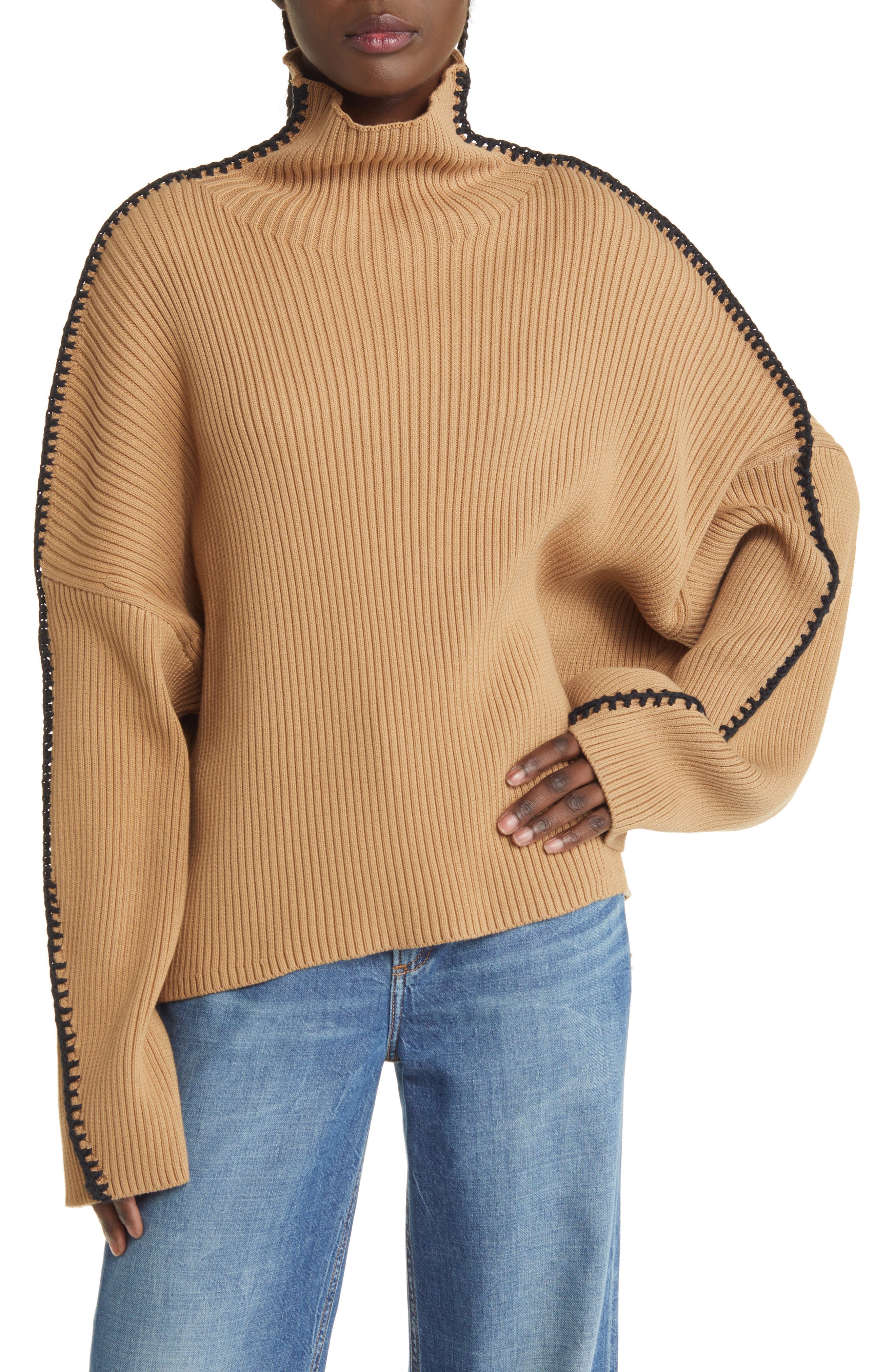Ally Whipstitch Detail Mock Neck Sweater - image 1