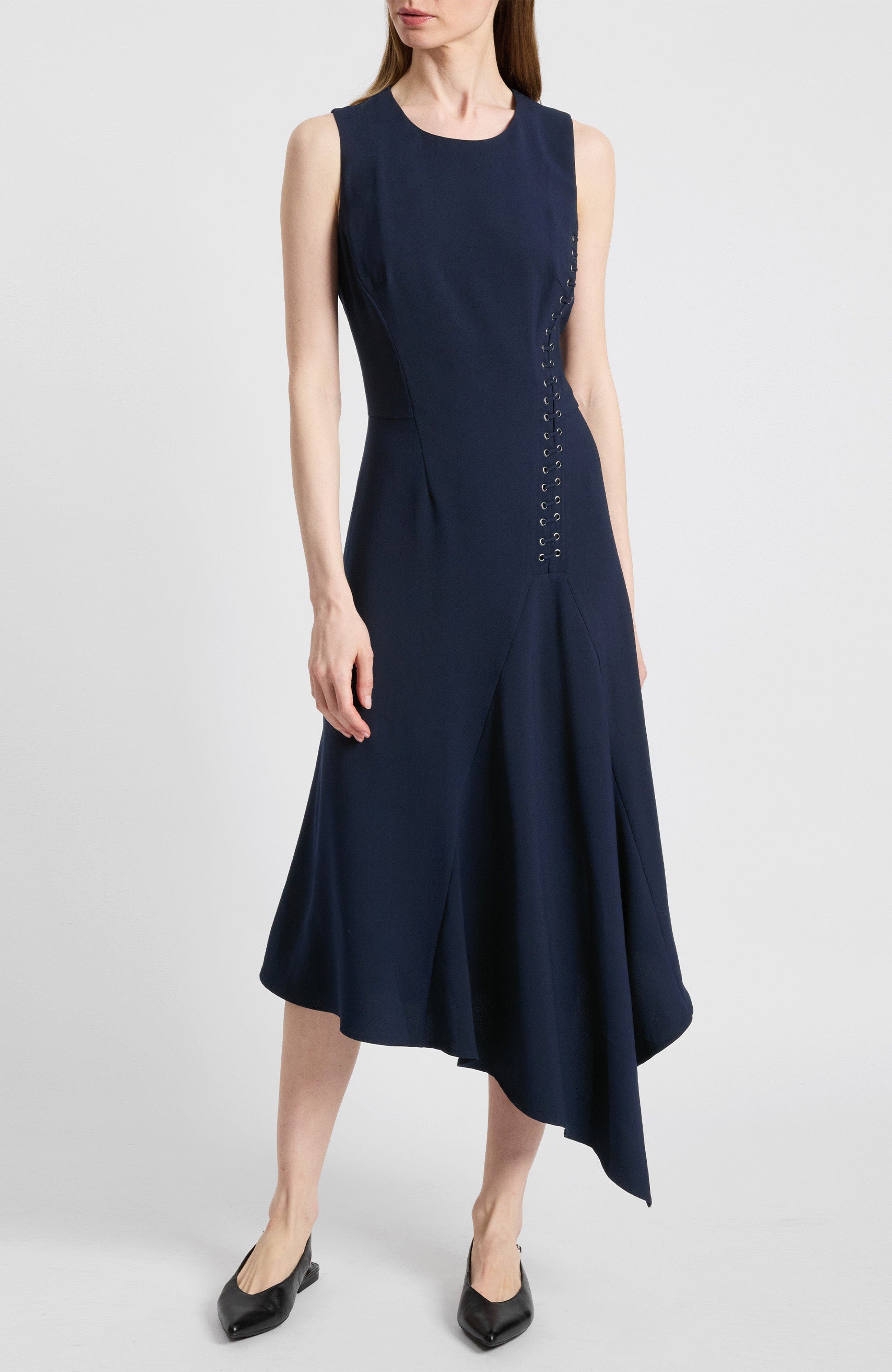 Kylie Sleeveless Asymmetric Midi Crepe Dress - image 3