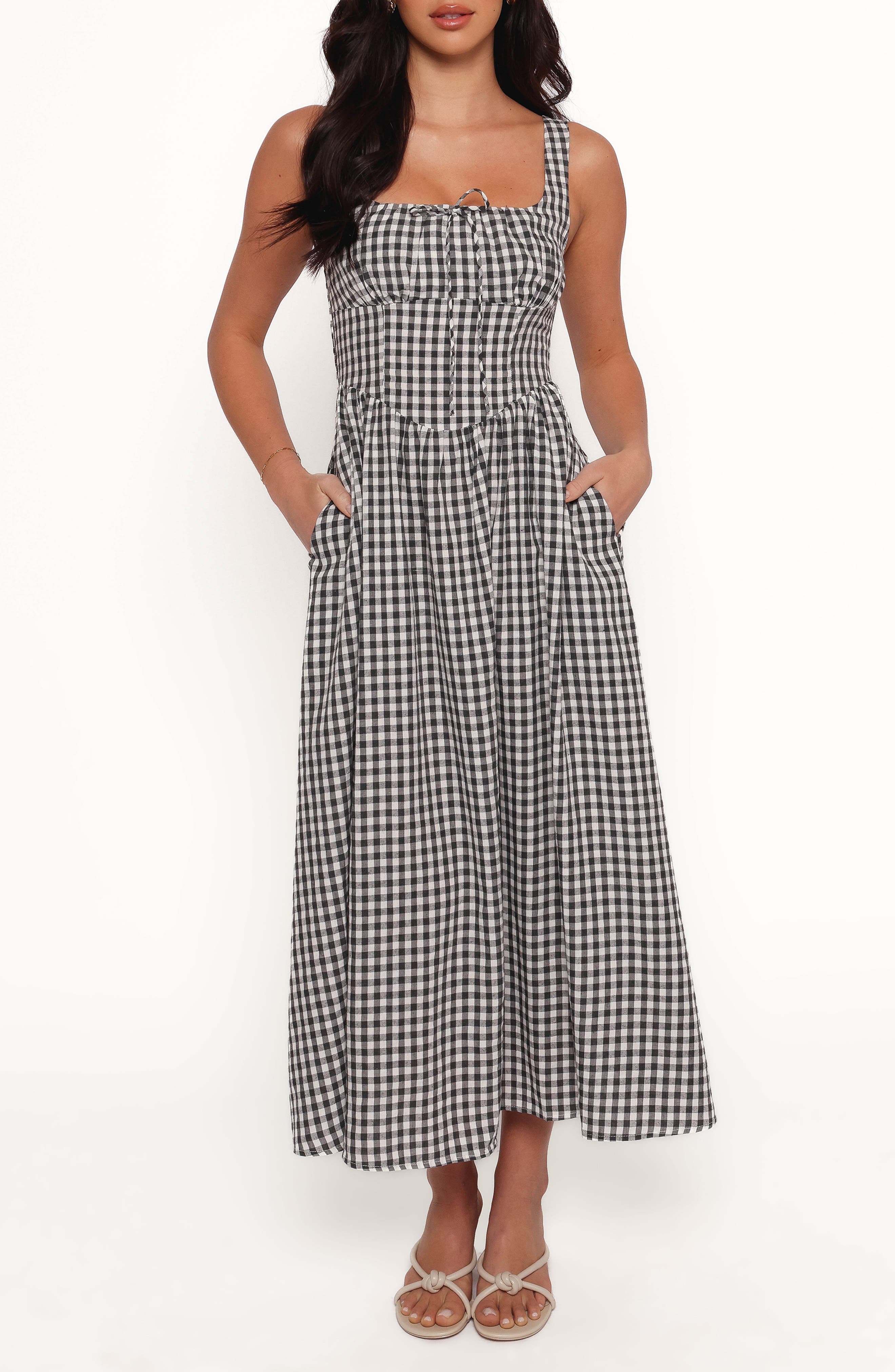 Kinslee Corset Cotton Blend Midi Dress - image 1