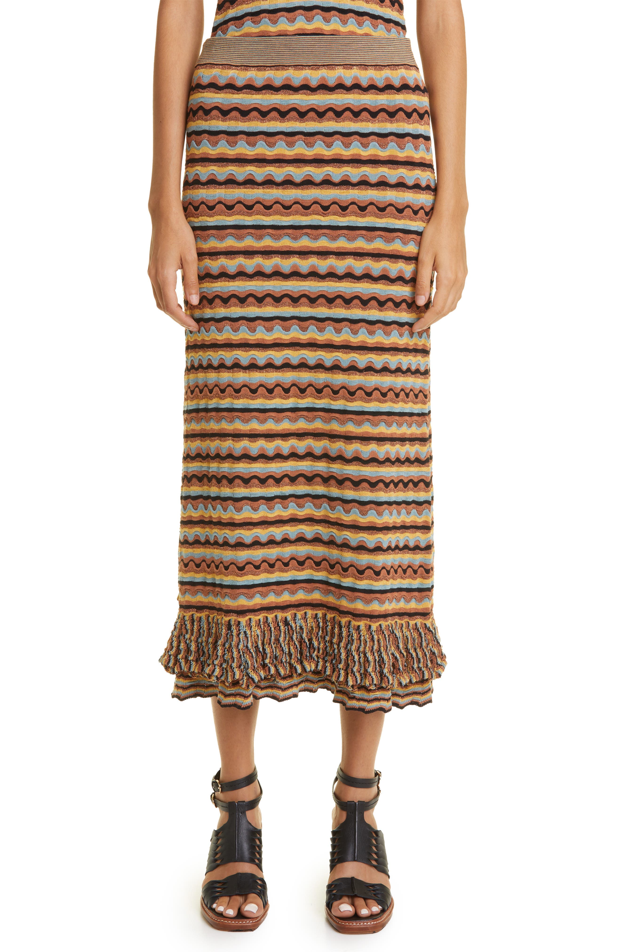 Cosette Stripe Silk & Cotton Blend Knit Skirt - image 1