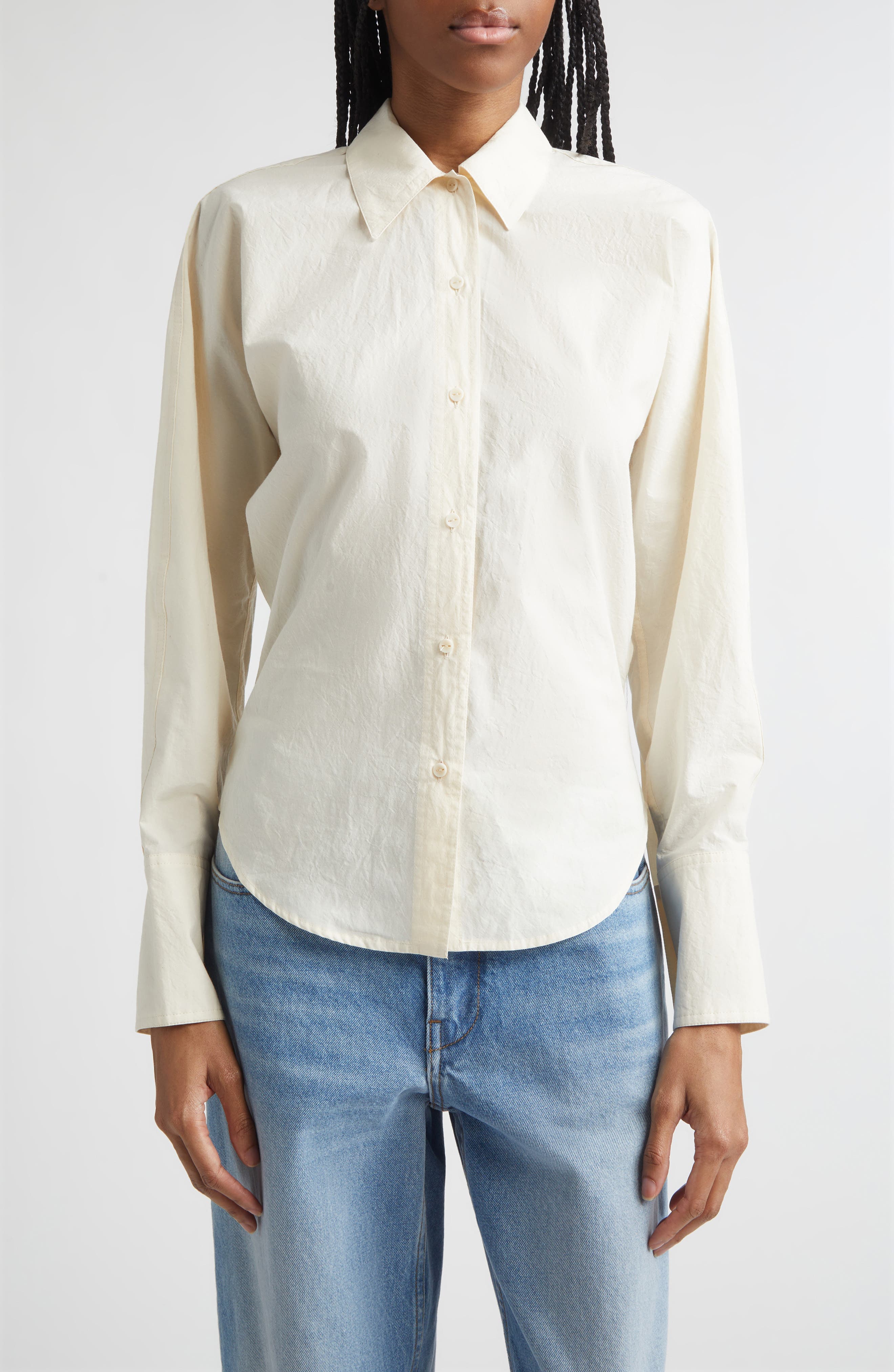 Ridge Crinkled Cotton Poplin Button-Up Shirt - image 1