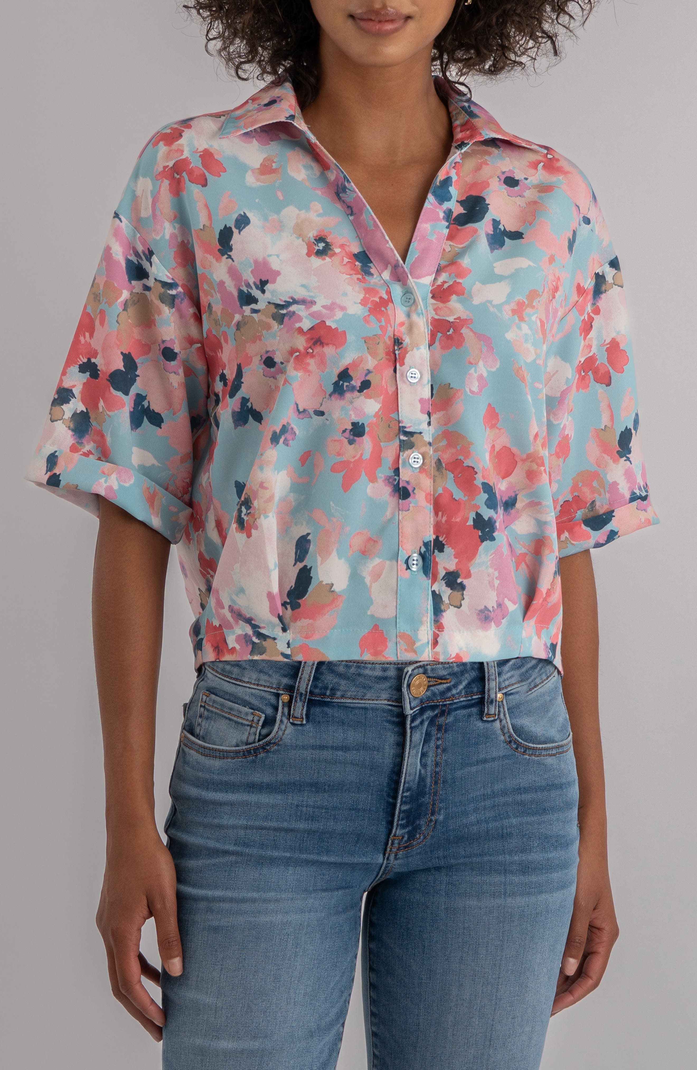 Donna Floral Short Sleeve Button-Up Shirt - image 1