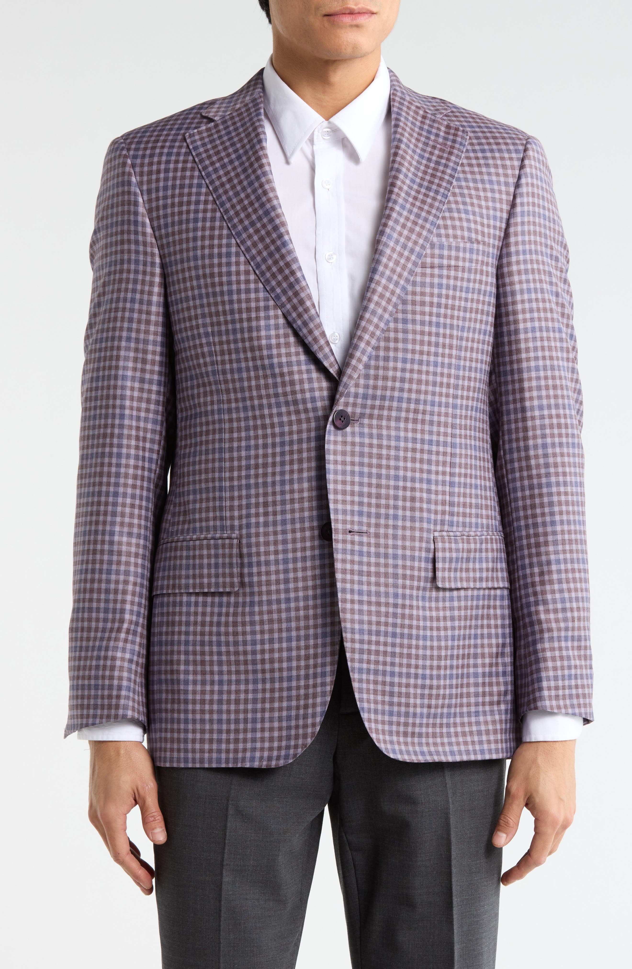 Purple Check Super 130s Wool Suit Sport Coat - image 1