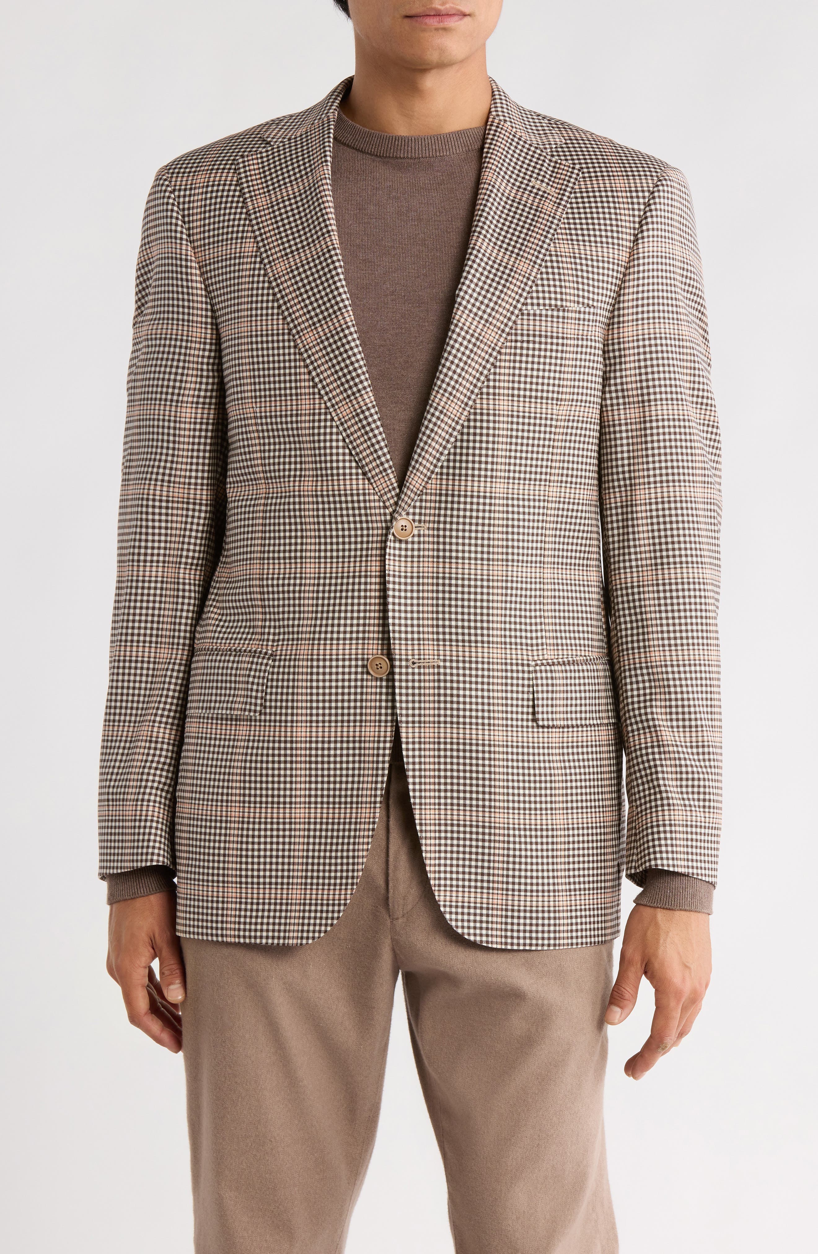 Brown Windowpane Wool & Silk Blend Sport Coat - image 1