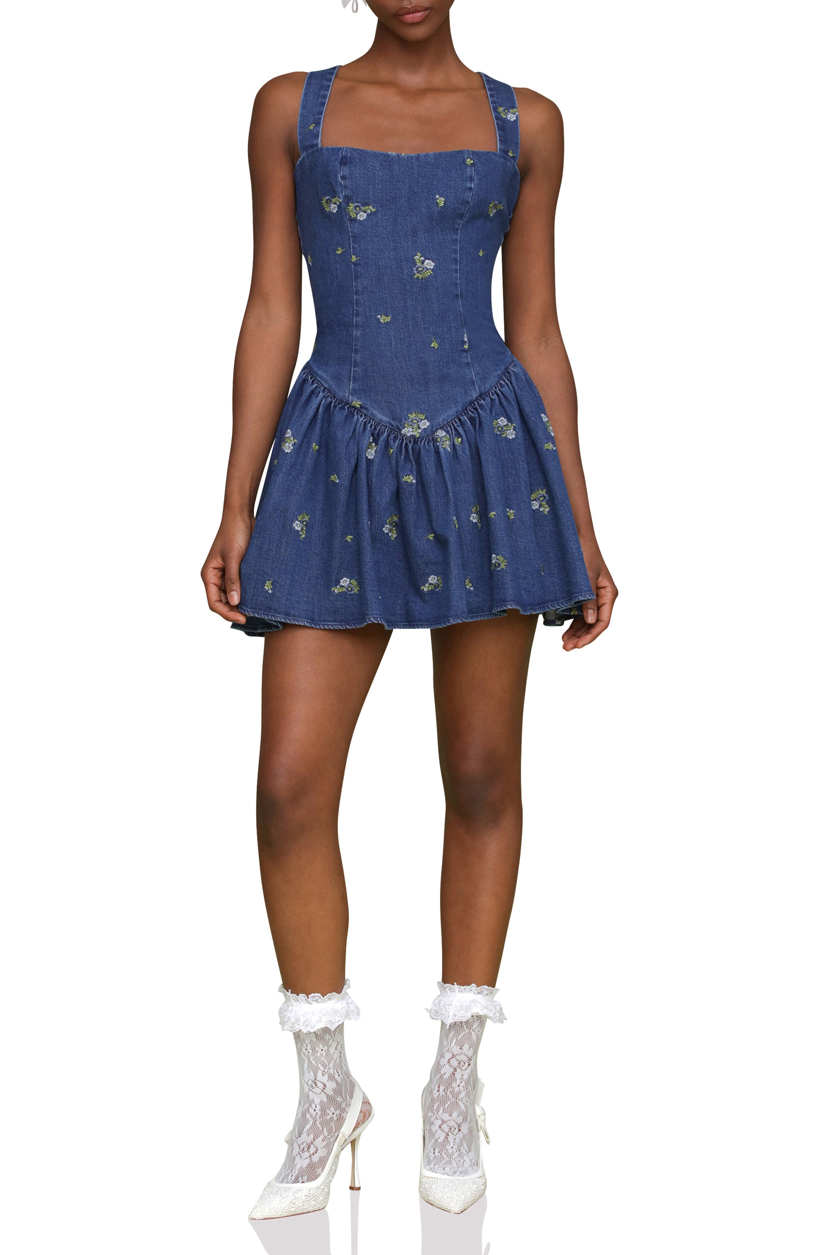 Embroidered Denim Romper - image 1