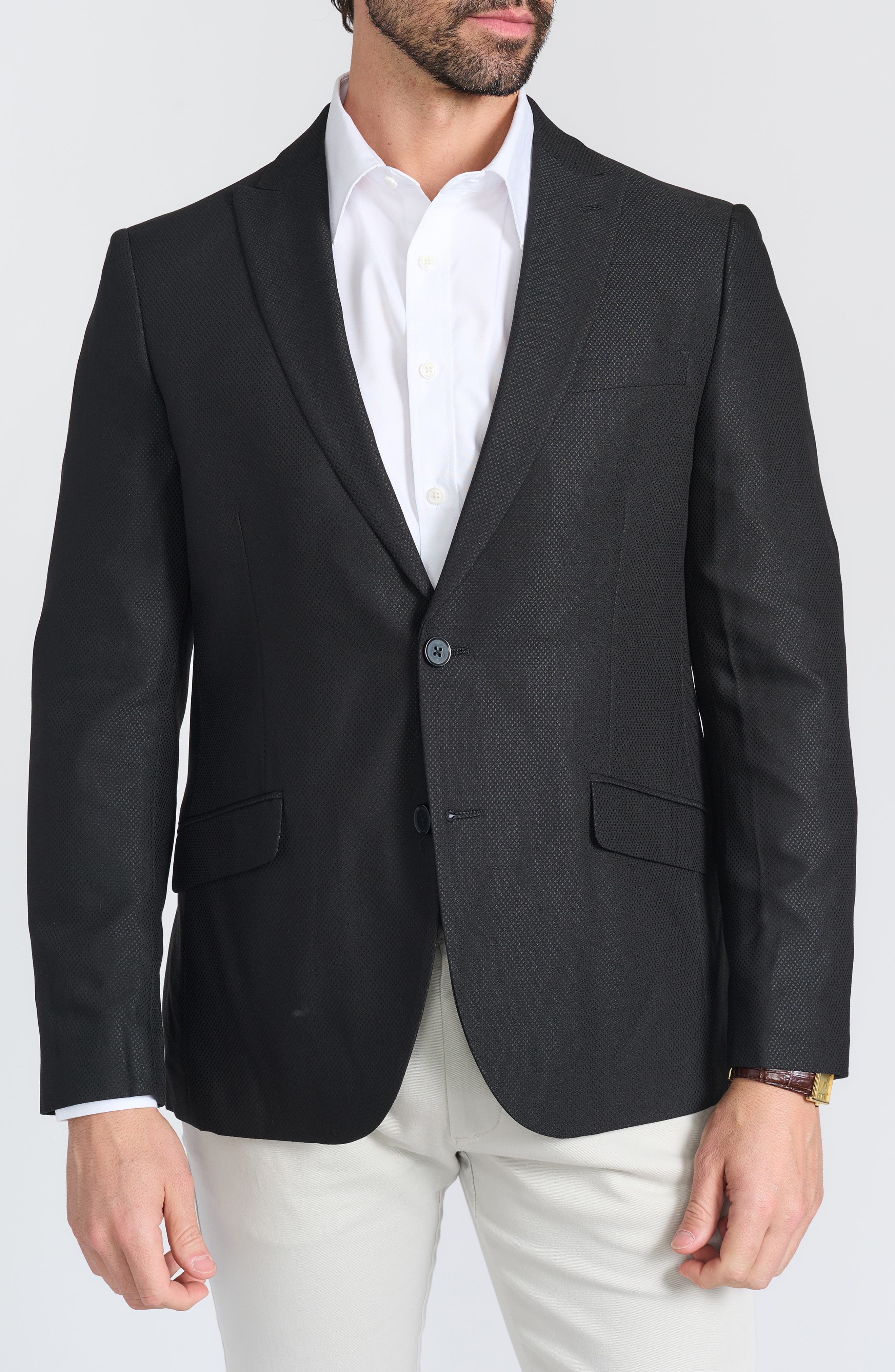 Slim Fit Peak Lapel Micro Check Blazer - image 1