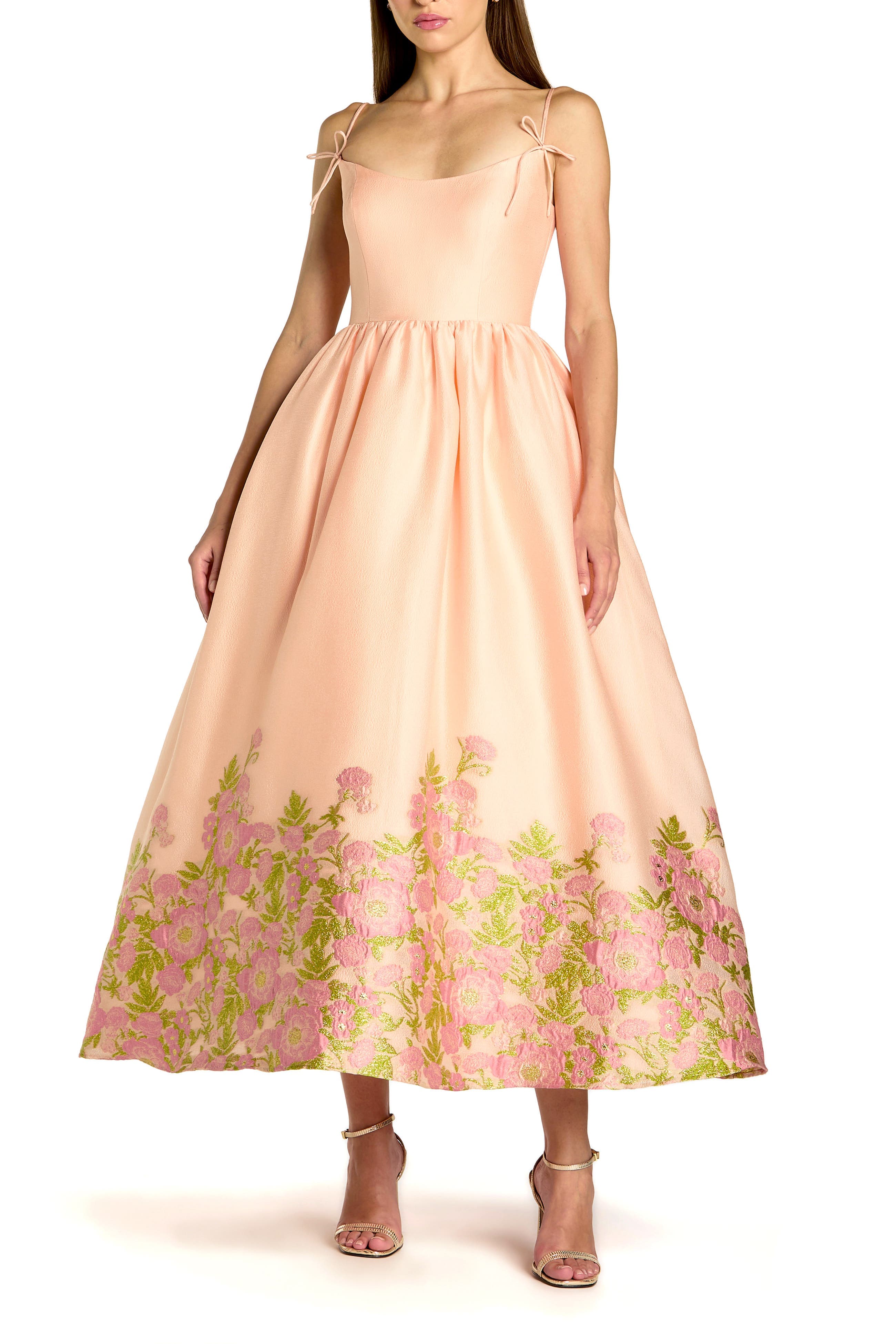 Spaghetti Strap Organza Midi Dress With Bow Detail - image 1