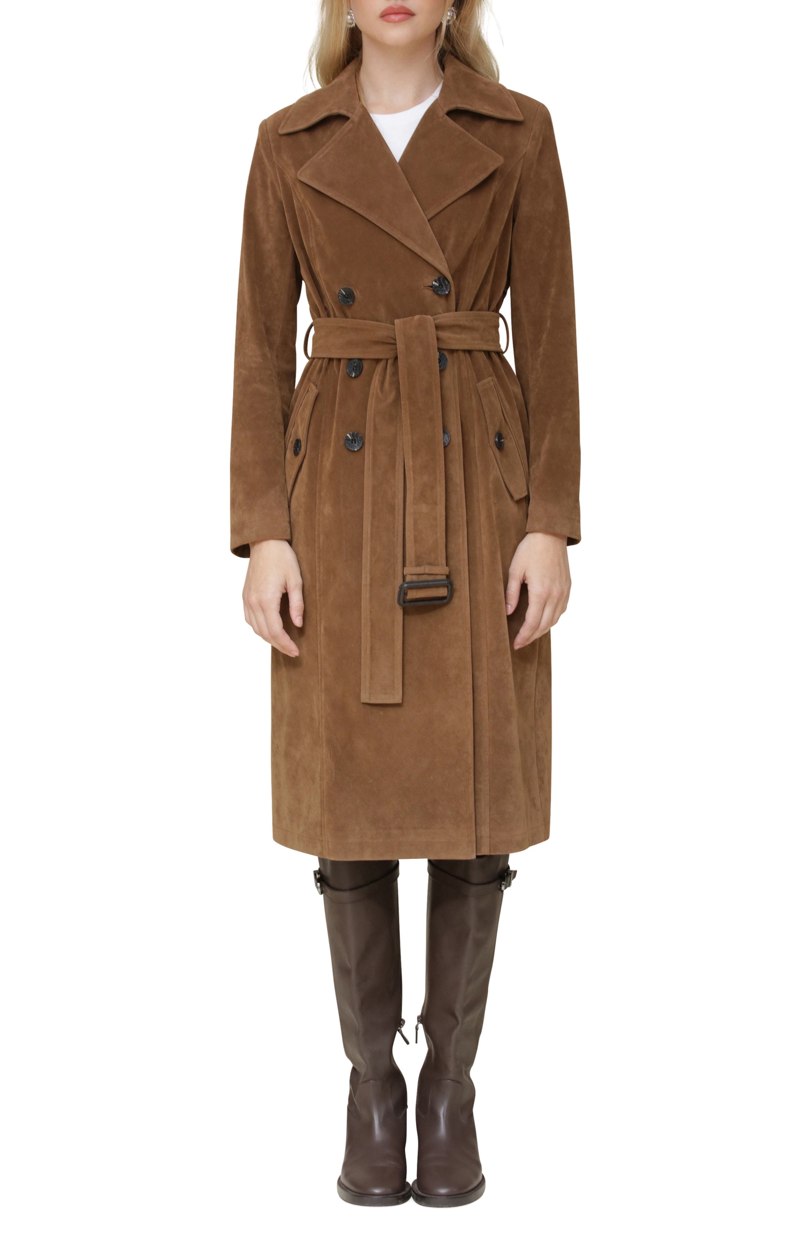 Faux Suede Double Breasted Belted Coat - image 1