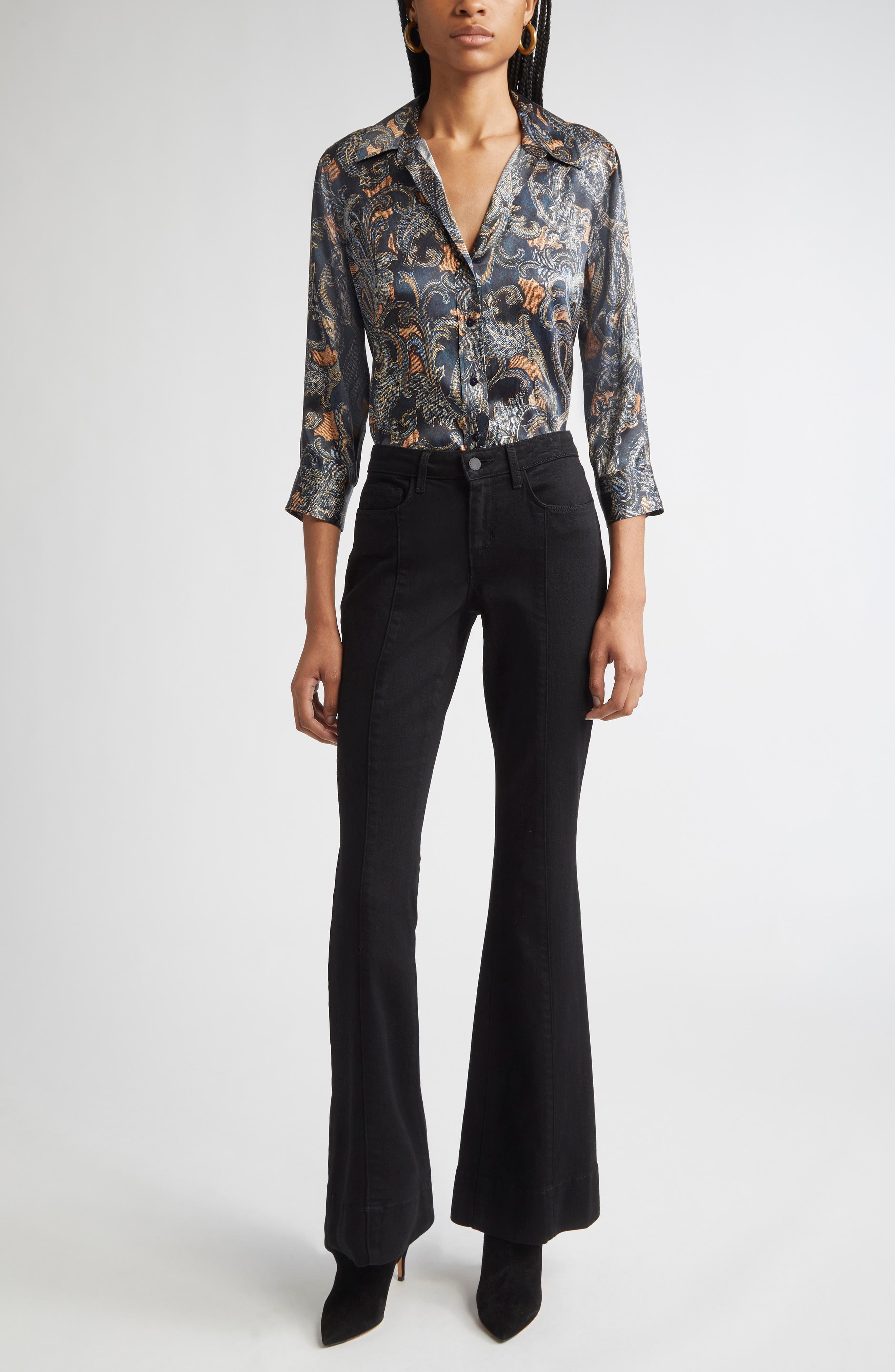 Dani Print Three-Quarter Sleeve Silk Button-Up Shirt - image 2