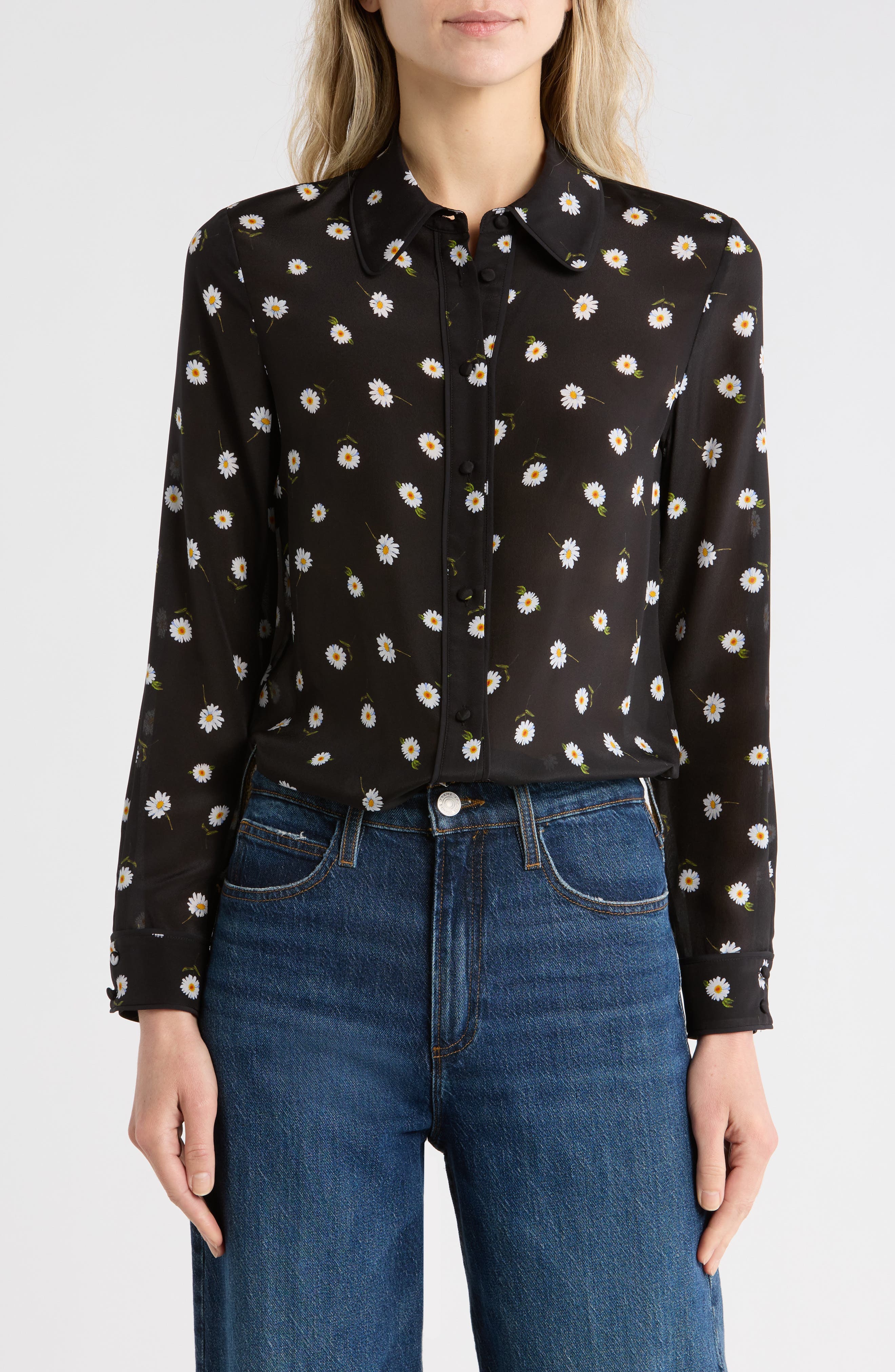 Willa Floral Long Sleeve Silk Button-Up Shirt - image 1