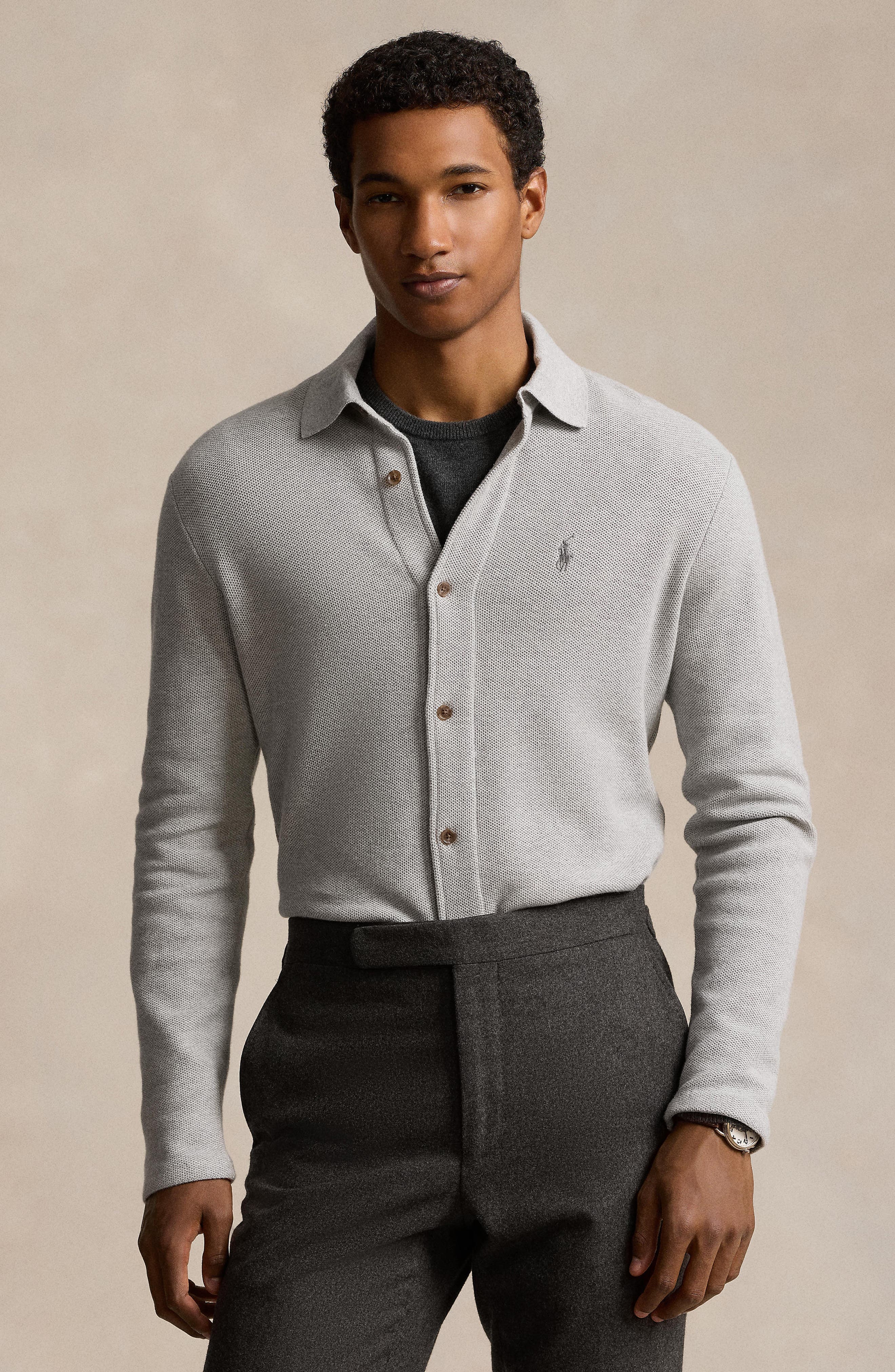 Regular Fit Cotton Pique Button-Up Shirt - image 2