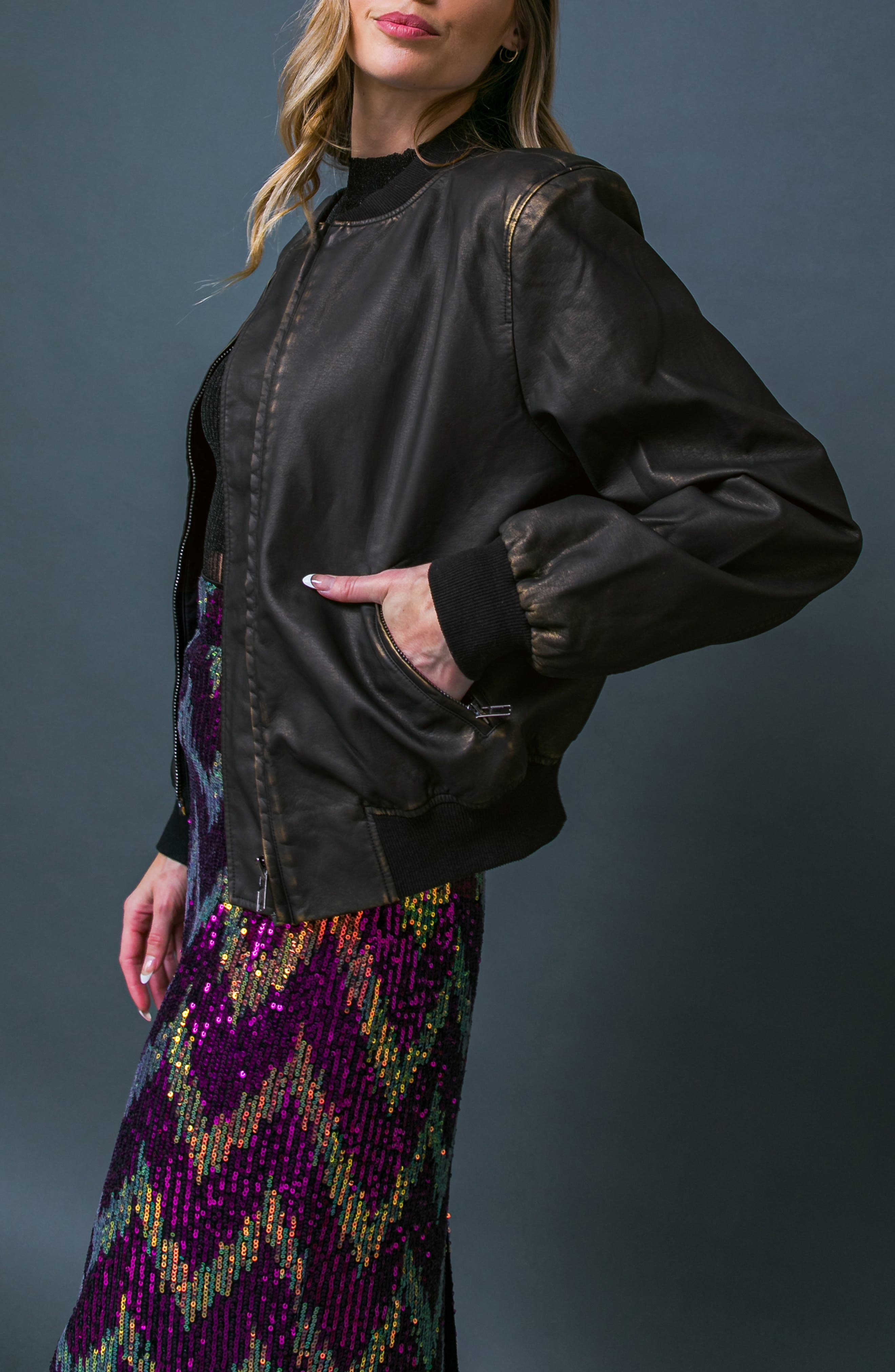 My Greatest Joy Faux Leather Bomber Jacket - image 2