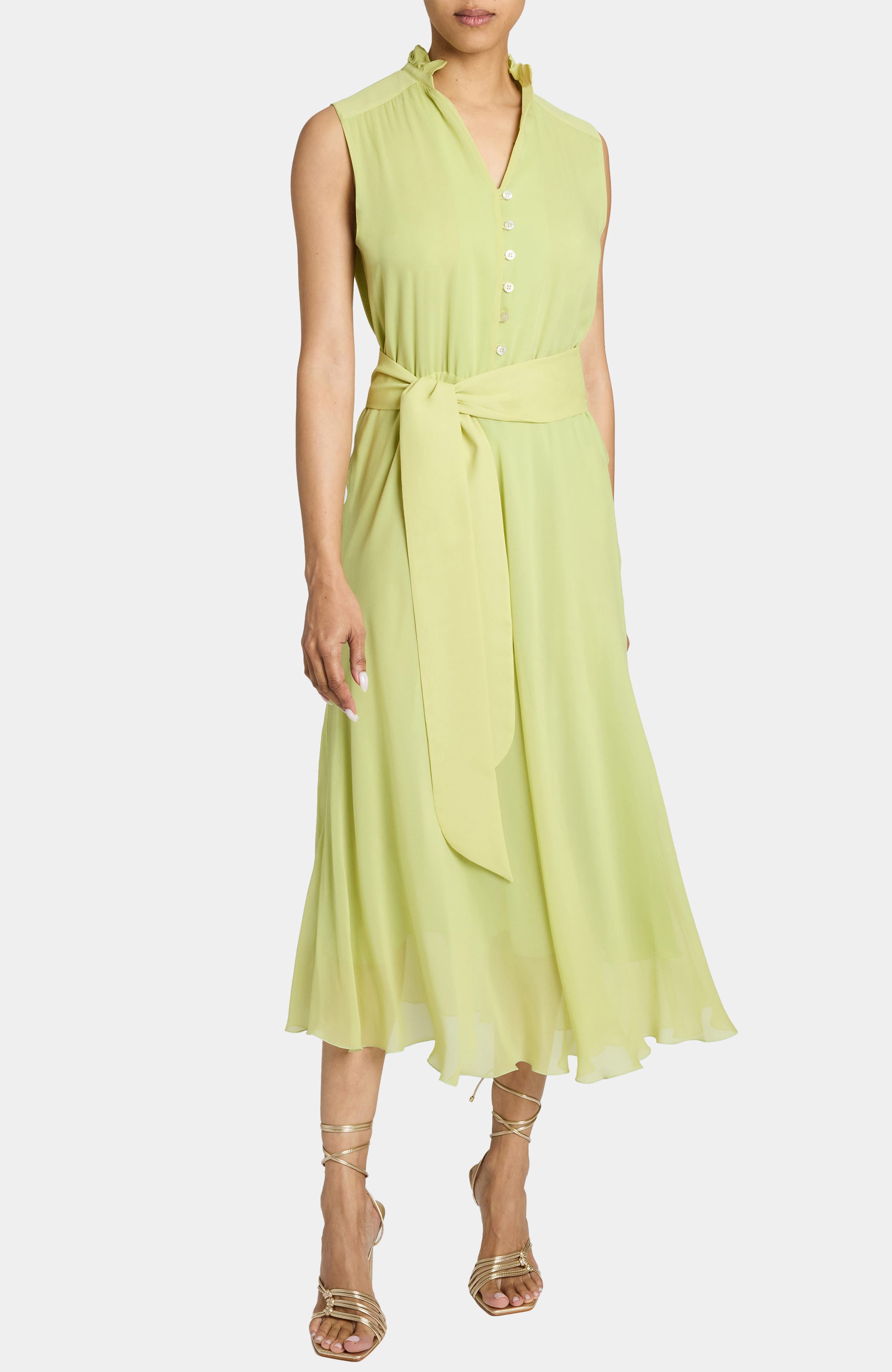 Nirva Sleeveless Sleeveless Ruffle-Neck Midi Dress in Silk Georgette - image 1