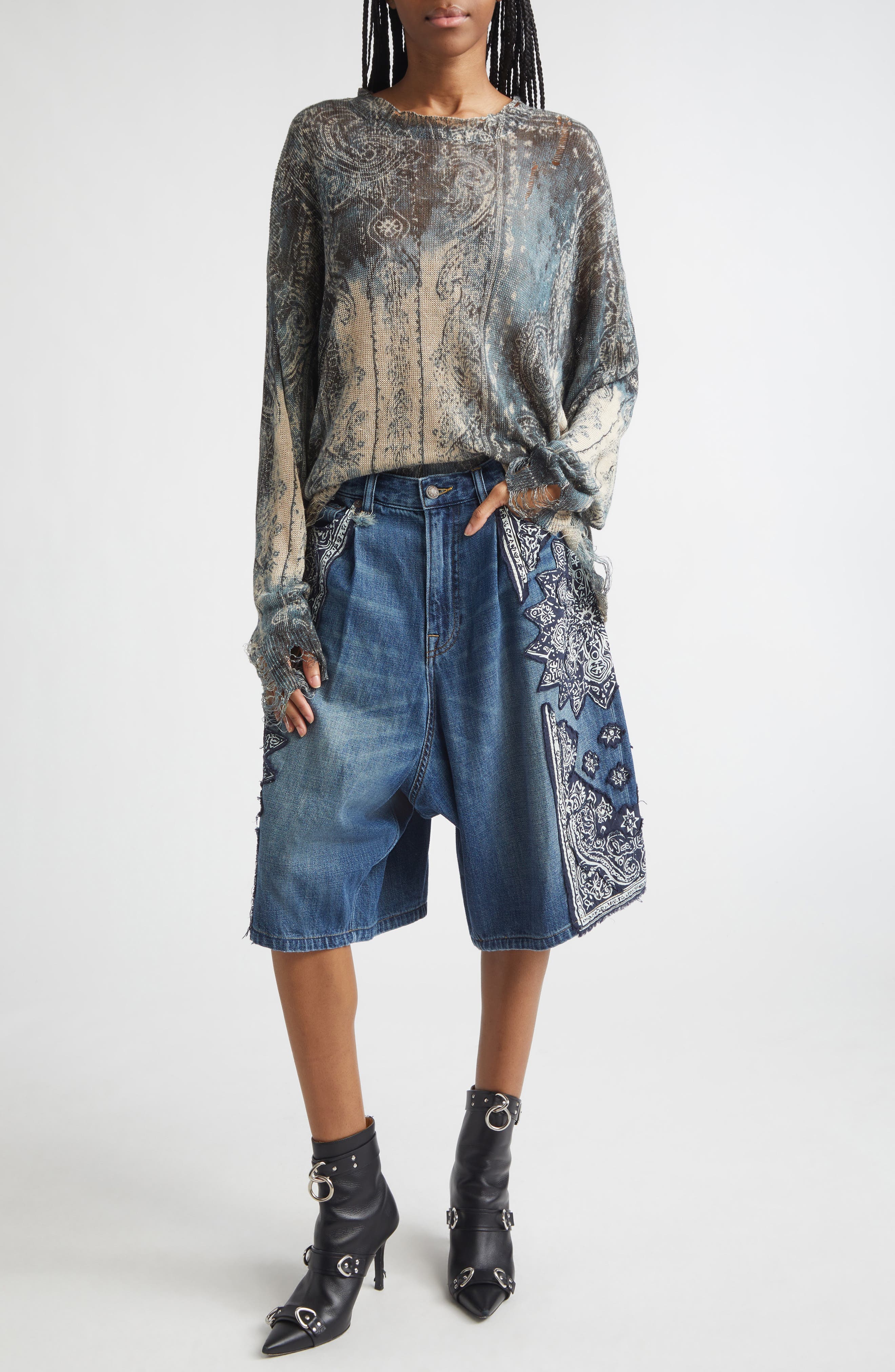 Jesse Pleated Denim Bermuda Shorts - image 2