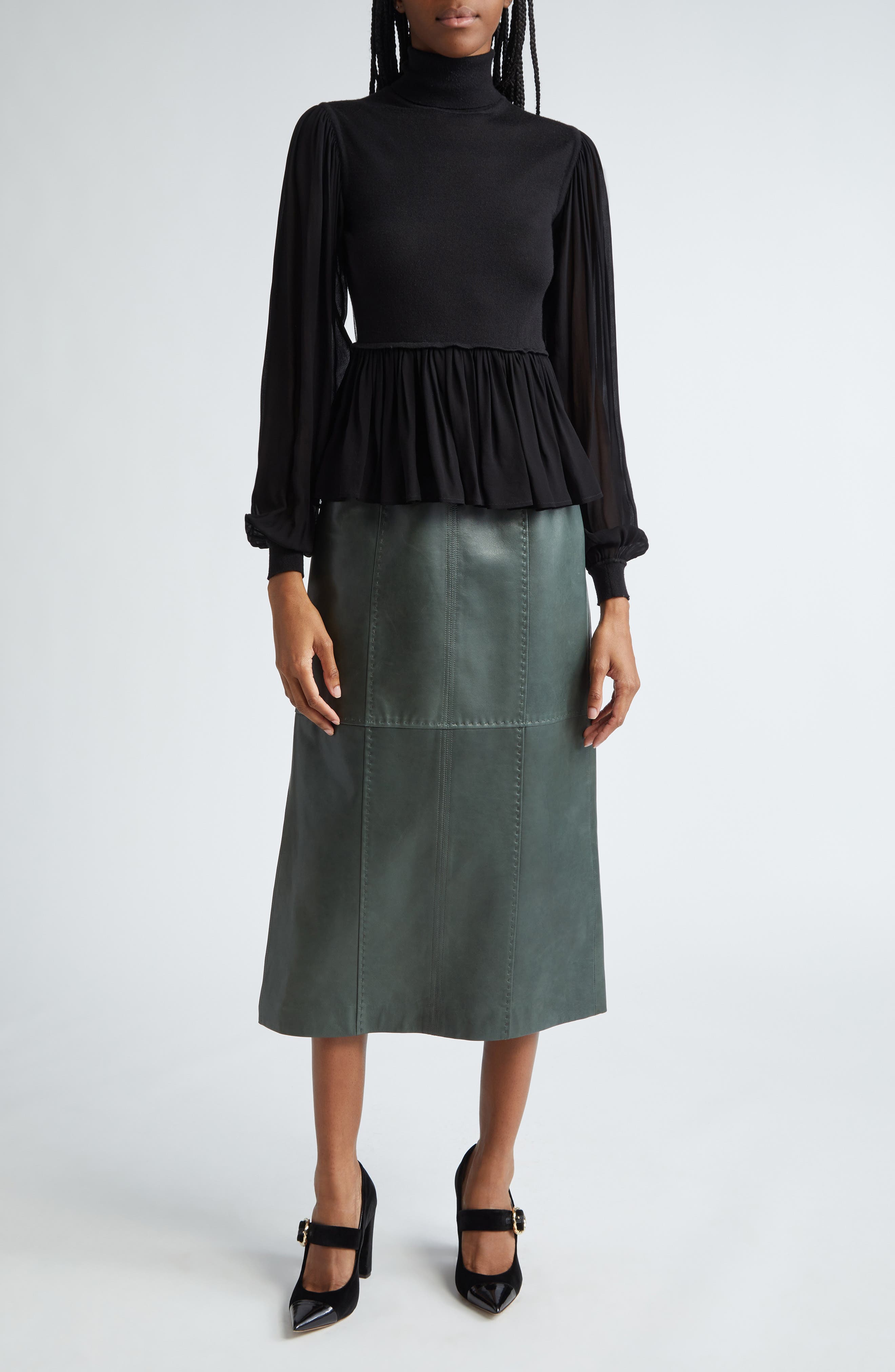 Liana Mix Media Balloon Sleeve Peplum Turtleneck - image 2