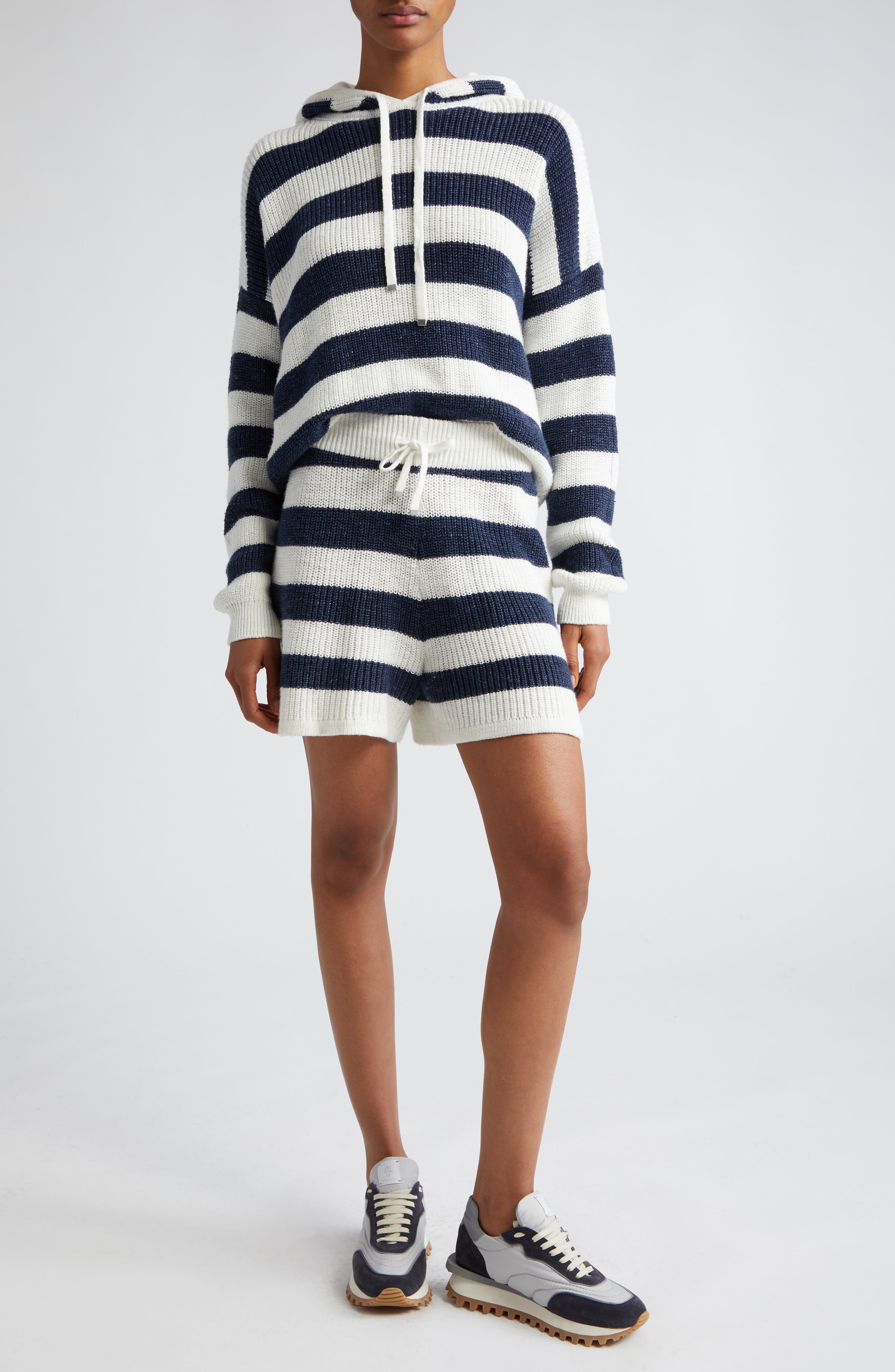 Stripe Cotton & Linen Blend Sweater Hoodie - image 2