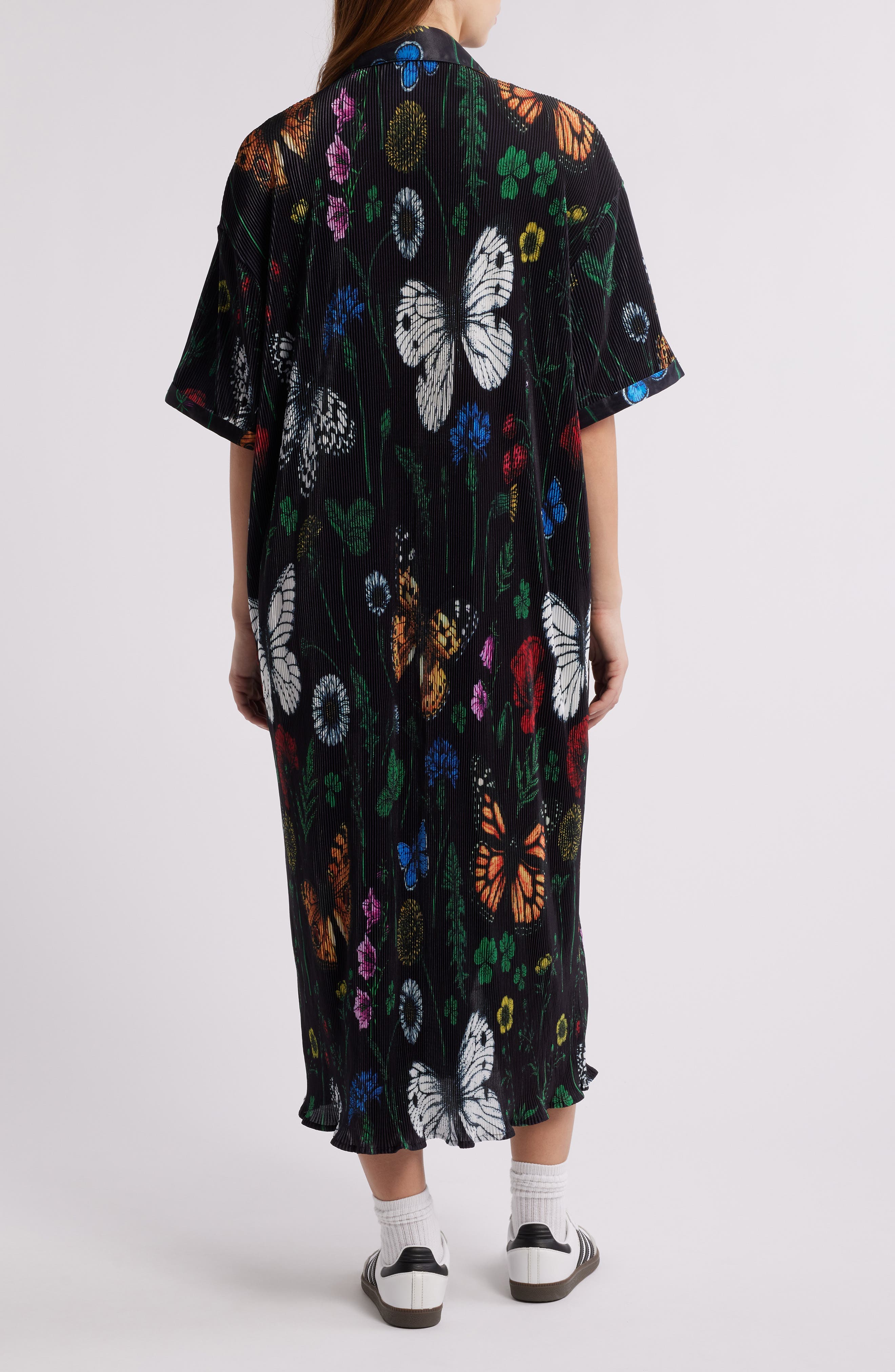 So Far So Good Print Plisse Satin Shirtdress - image 2