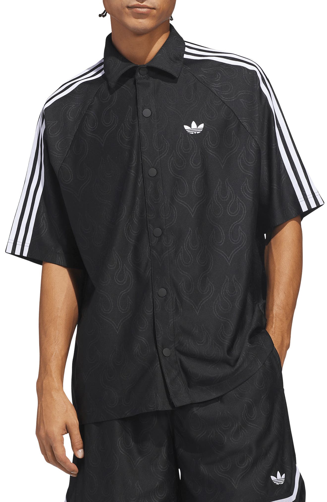 Basketball Flame Short Sleeve Snap-Up Shirt - image 1