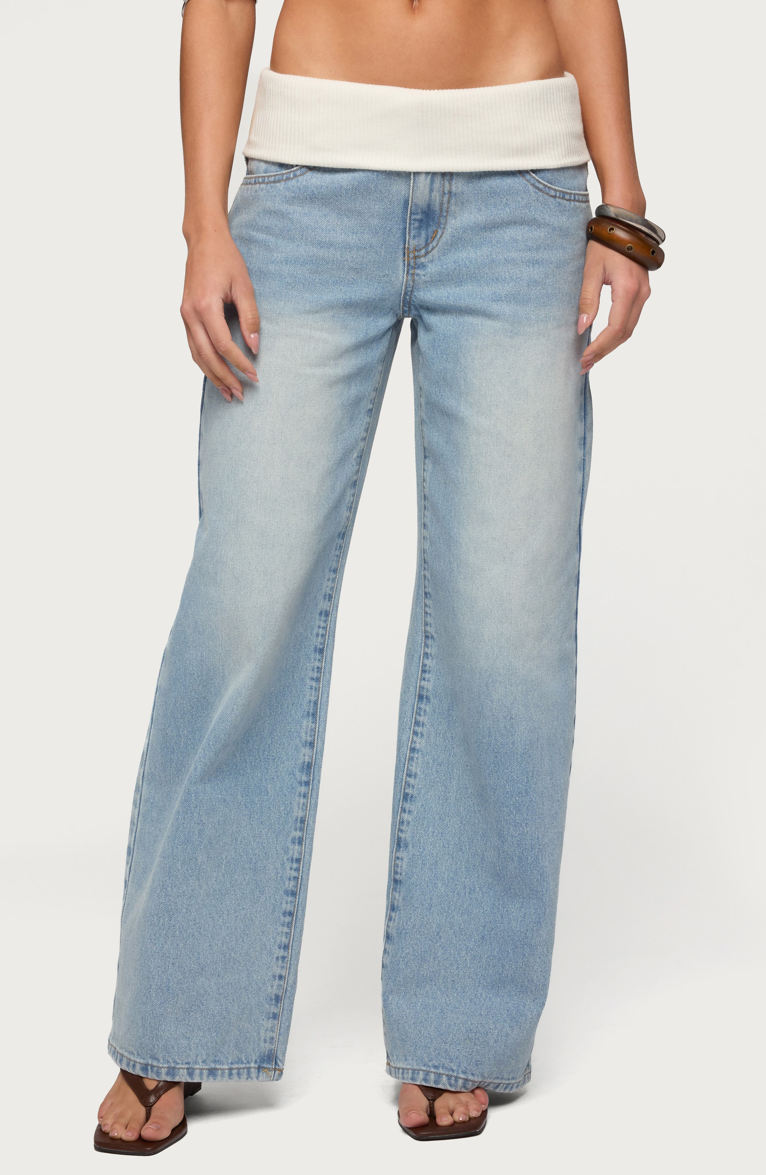 Knit Foldover Low Rise Baggy Jeans - image 1