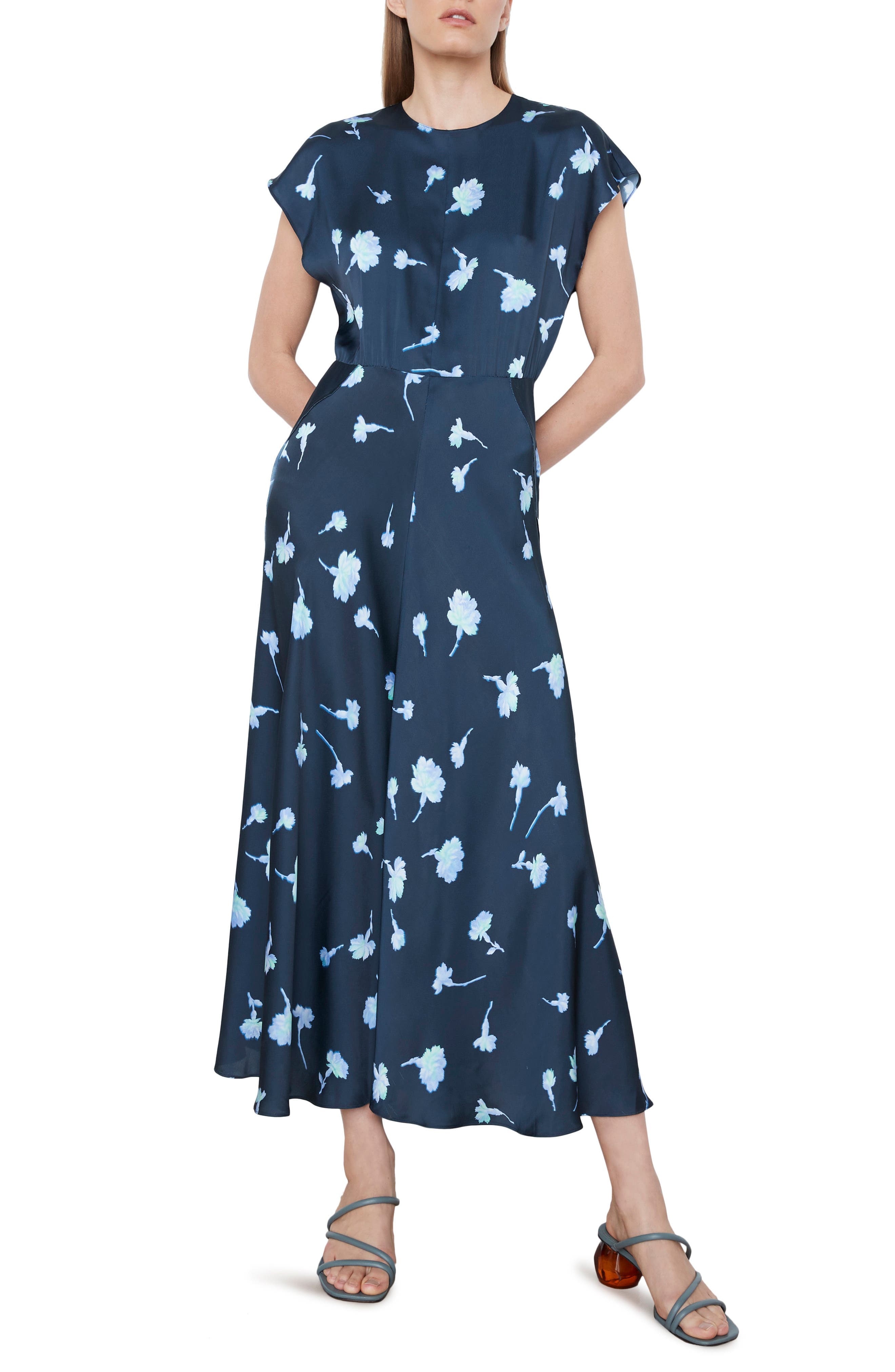 Sea Carnation Floral Satin Midi Dress - image 1